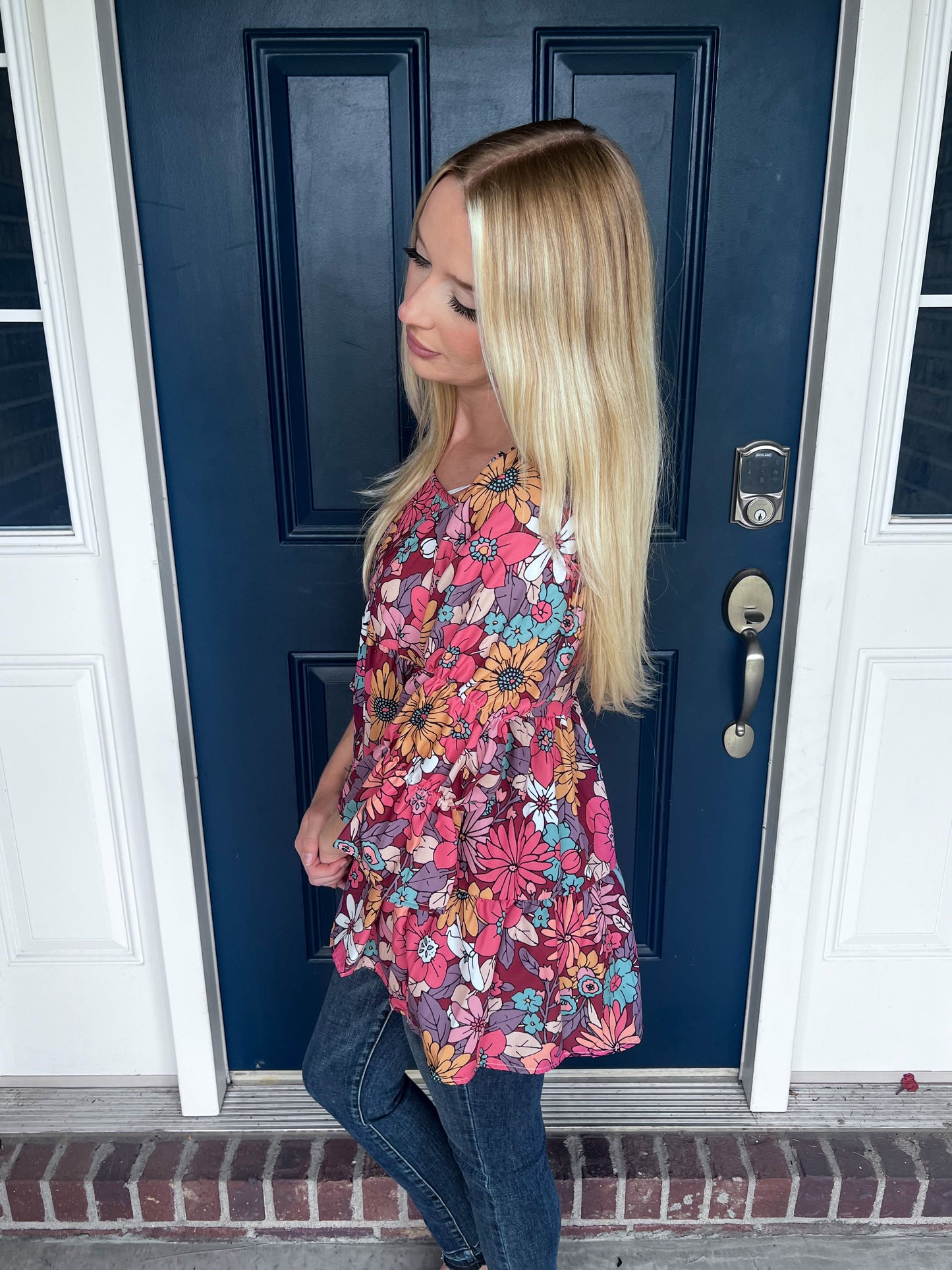 New! Waiting for You Floral Peasant Blouse