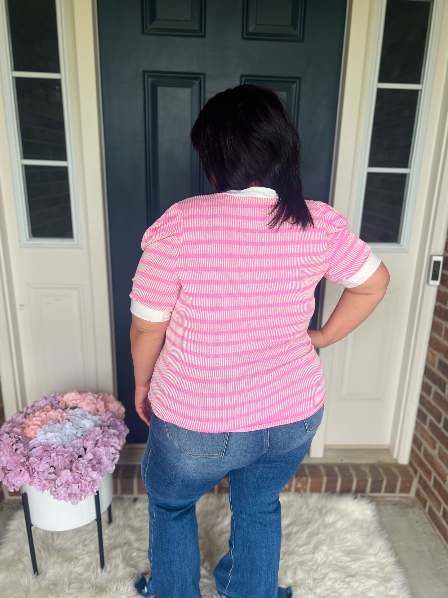 New! Ellie Pink Stripe Top