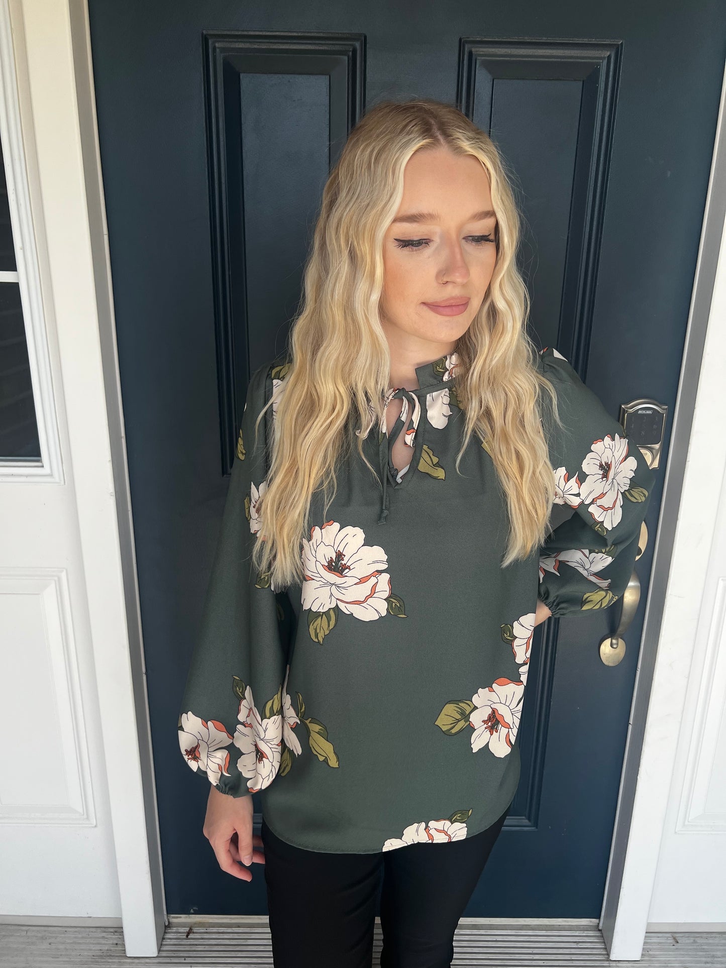 New! Audrey Green Floral Blouse