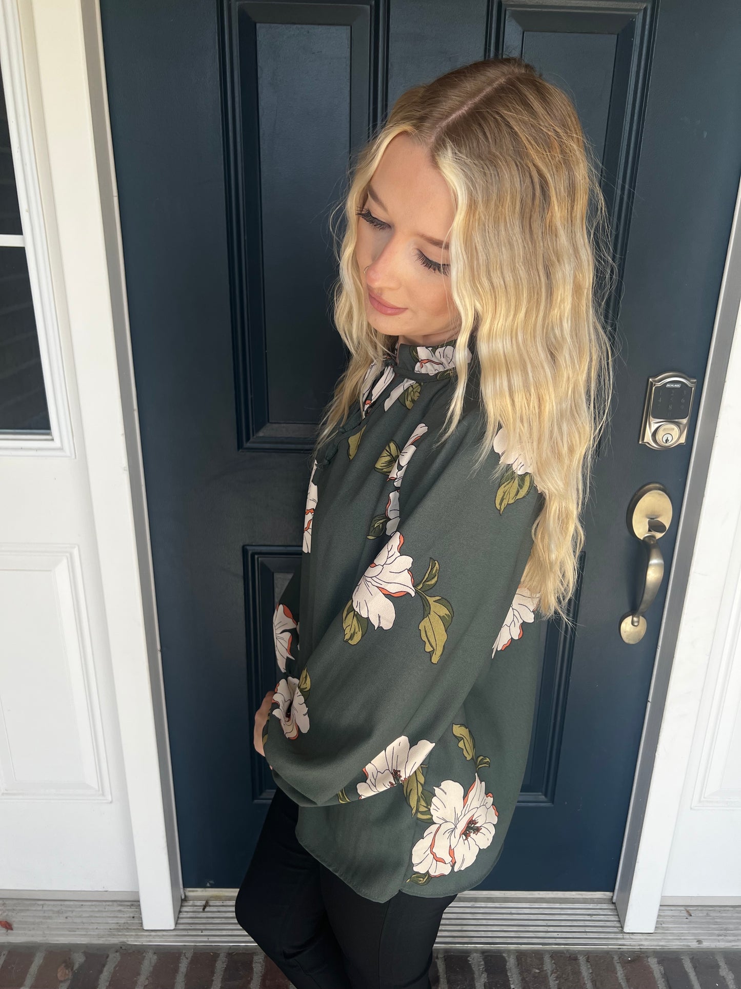 New! Audrey Green Floral Blouse