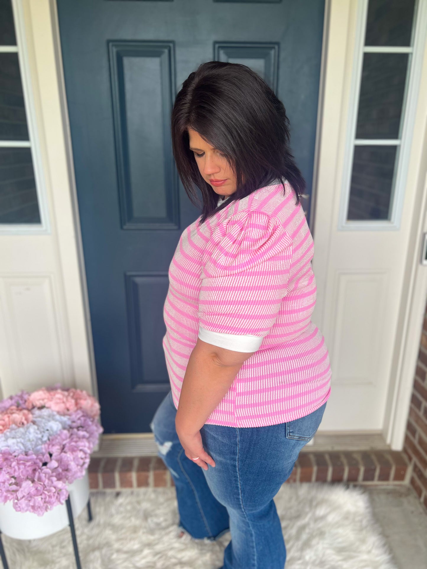 New! Ellie Pink Stripe Top