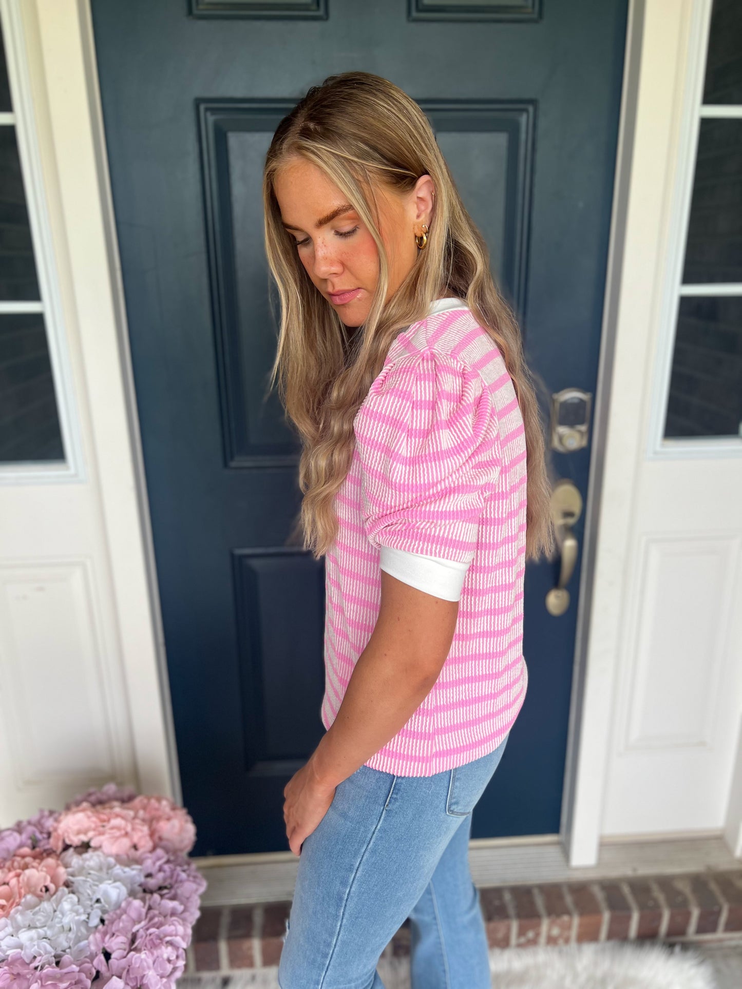 New! Ellie Pink Stripe Top