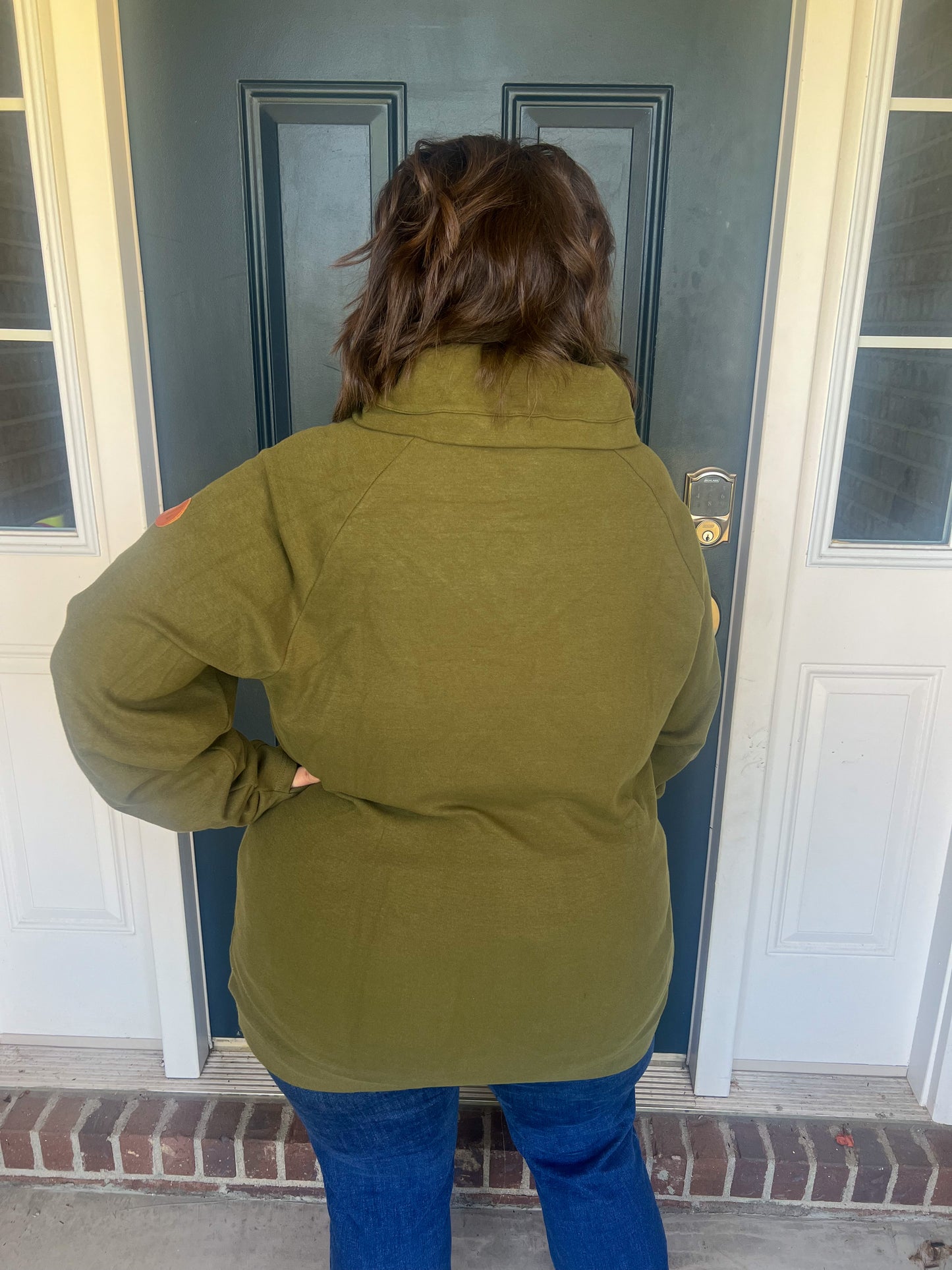 New! Michelle Mae Olive Zip Cowlneck Sweatshirt