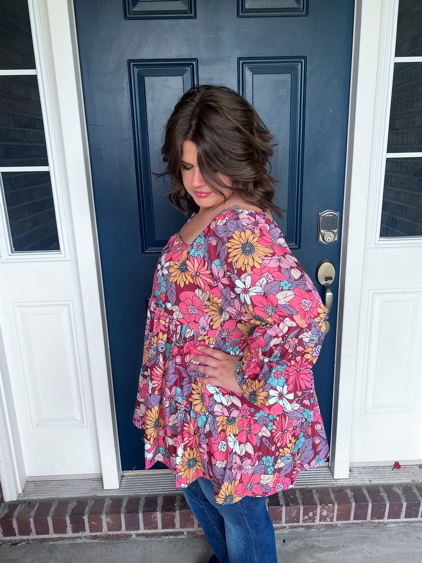 New! Waiting for You Floral Peasant Blouse