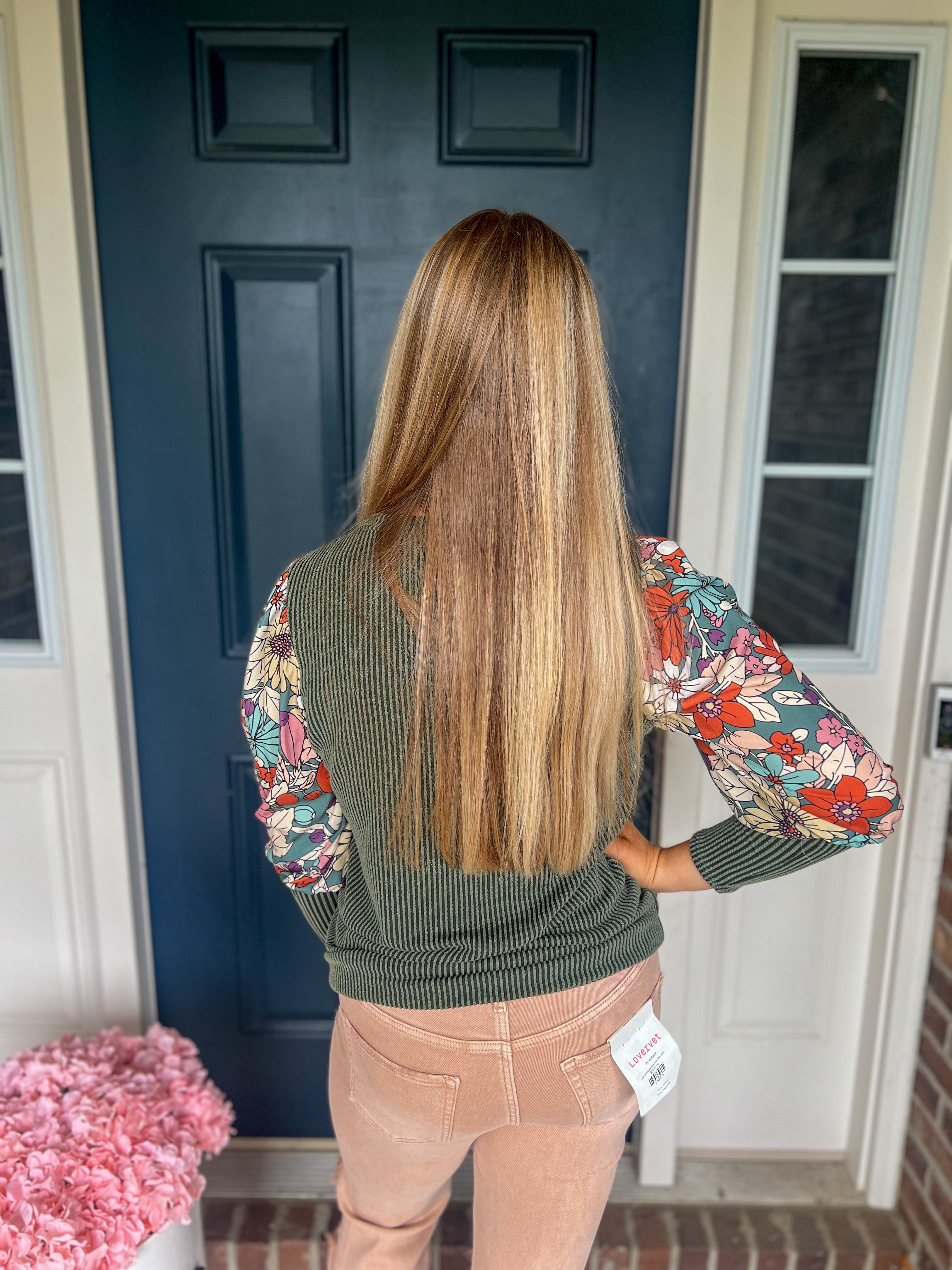 Aurora Olive Floral Sleeve Top