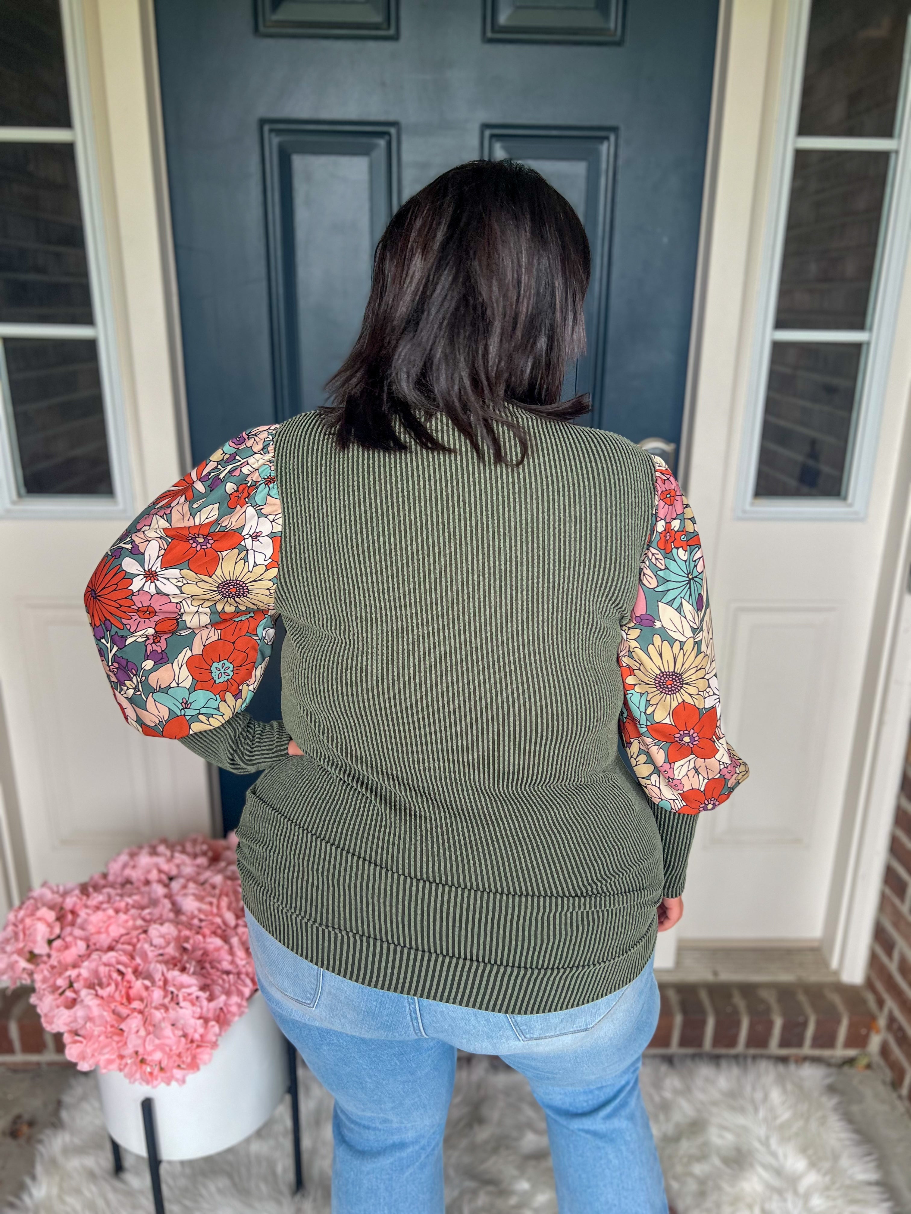 Aurora Olive Floral Sleeve Top