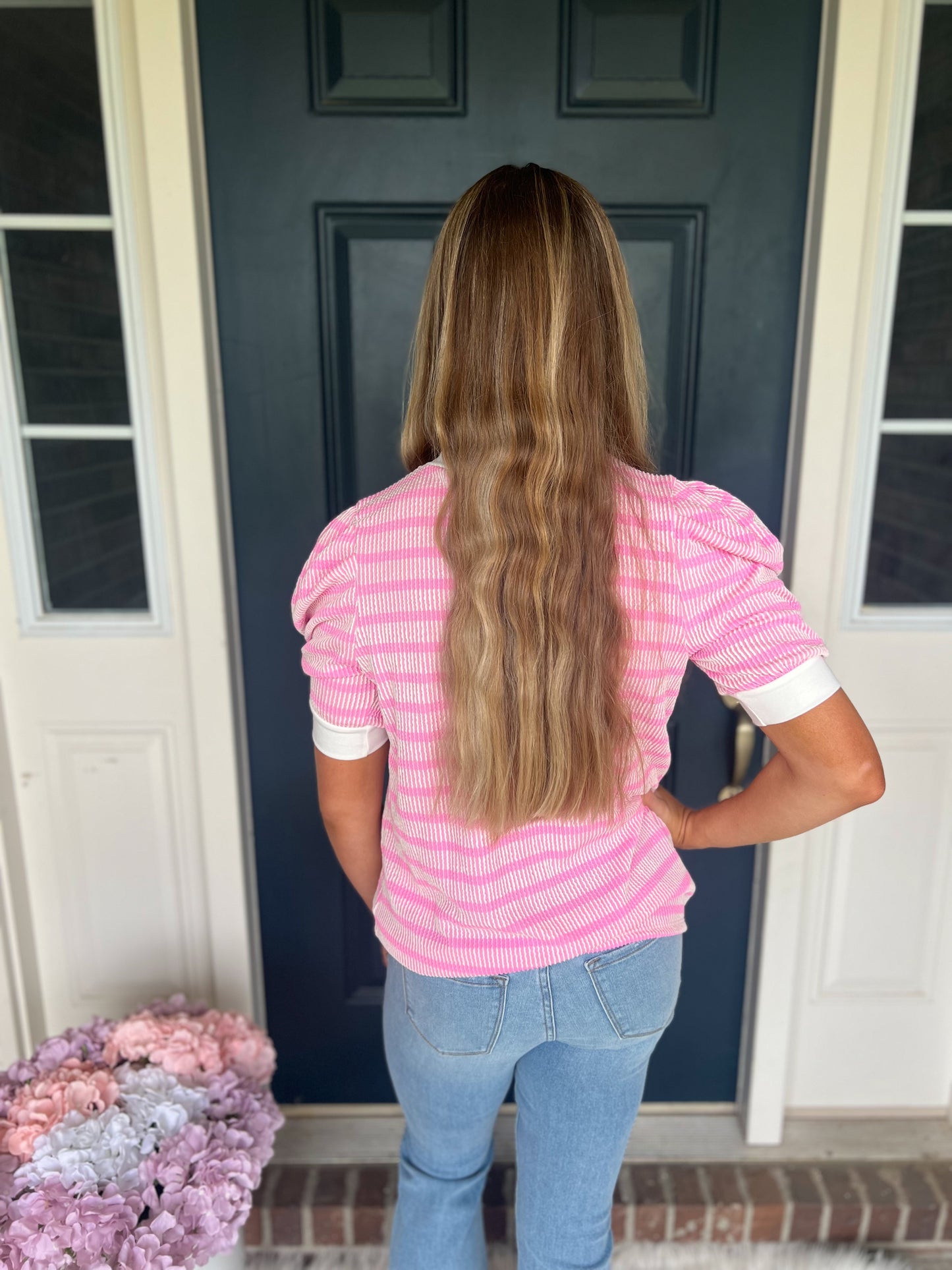 New! Ellie Pink Stripe Top