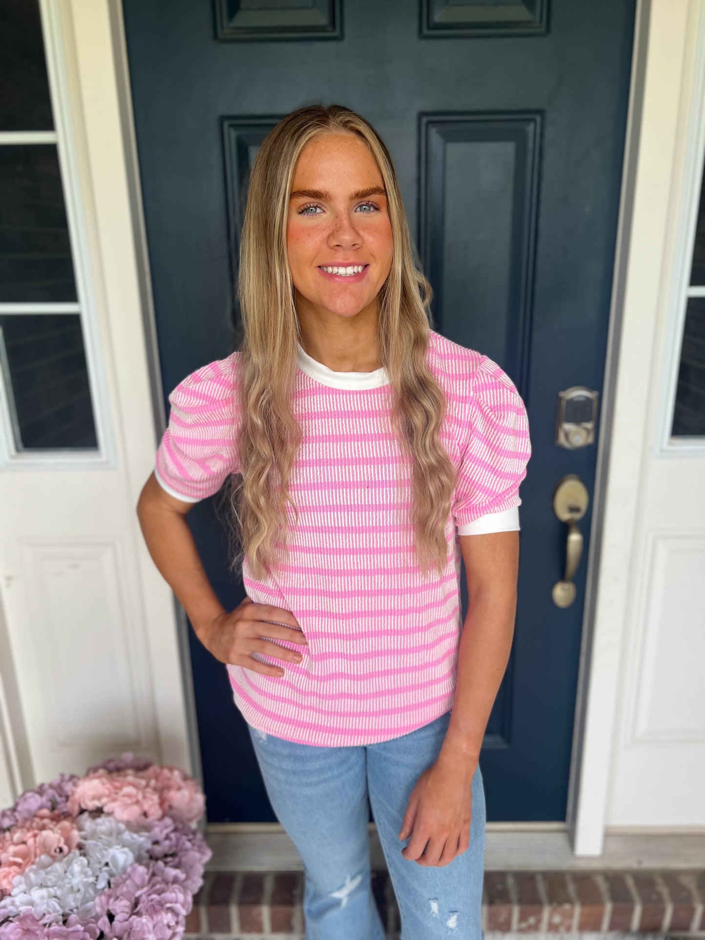 New! Ellie Pink Stripe Top