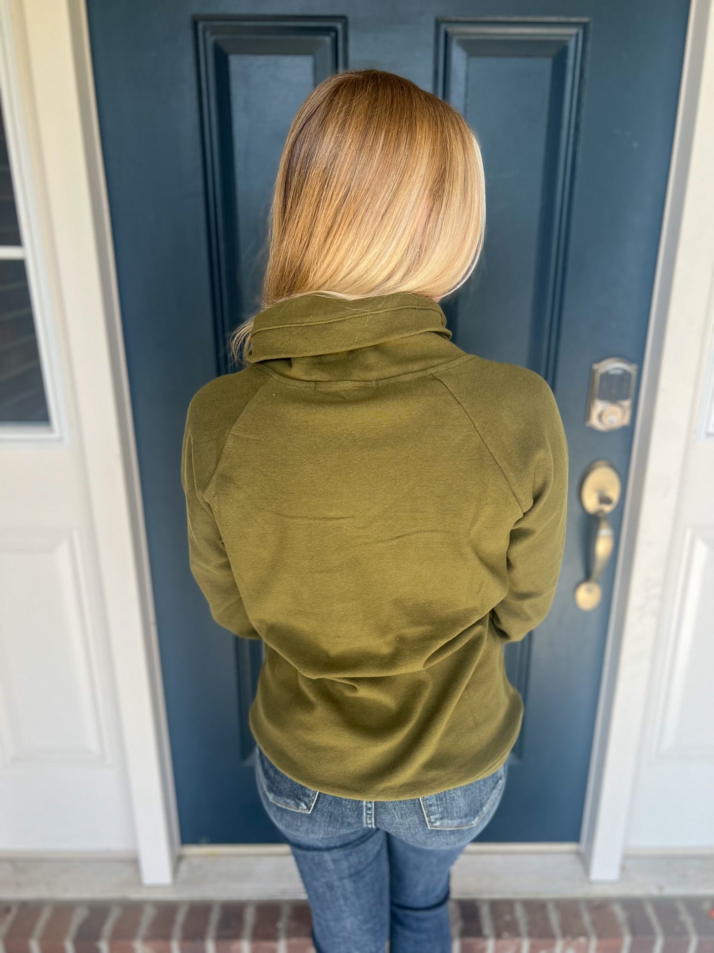 New! Michelle Mae Olive Zip Cowlneck Sweatshirt