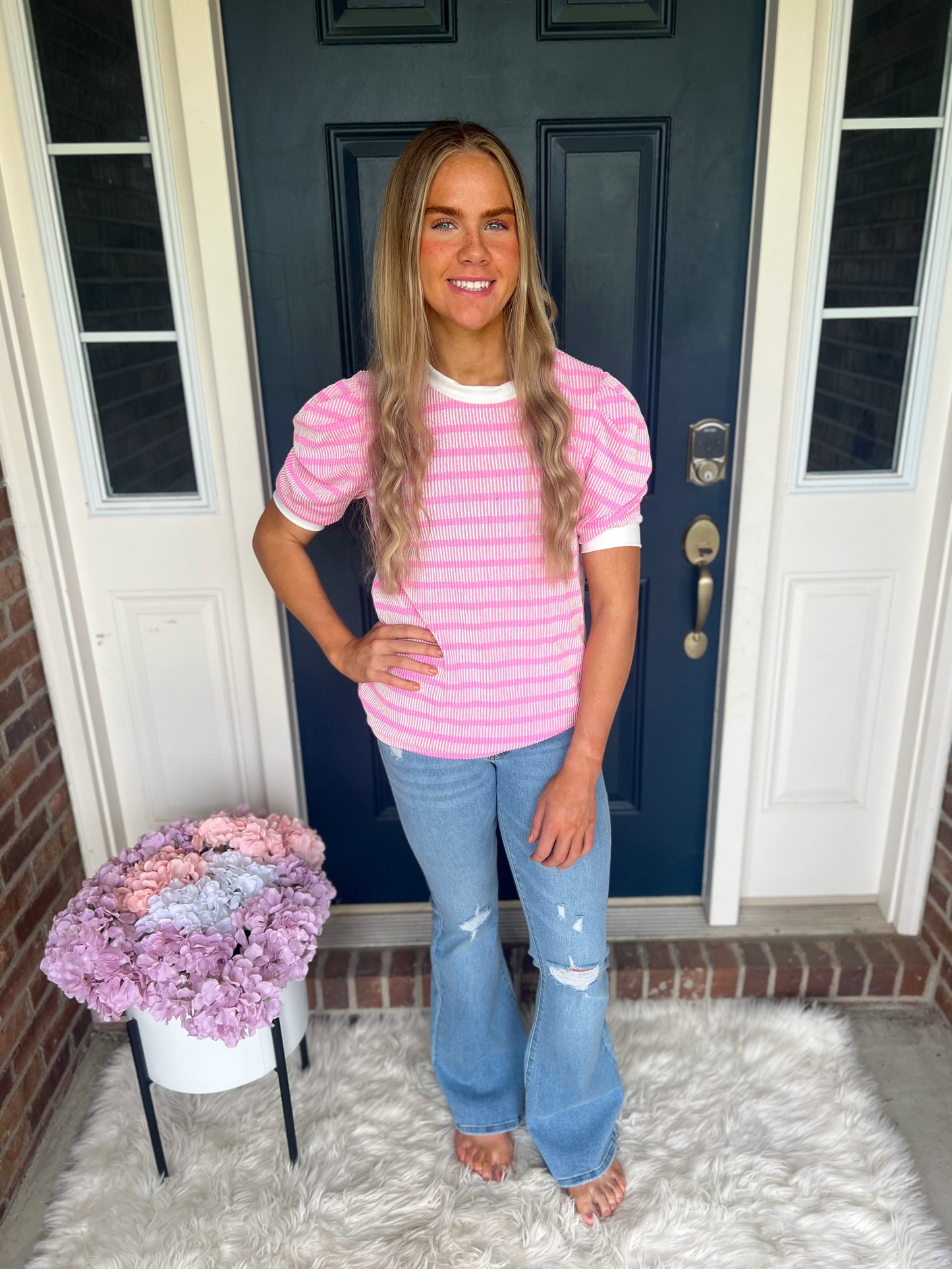 New! Ellie Pink Stripe Top