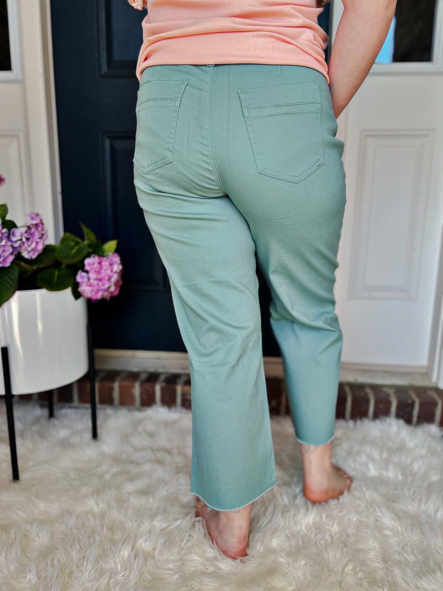 New! Jennifer Wide Leg Cropped Evergreen Pants