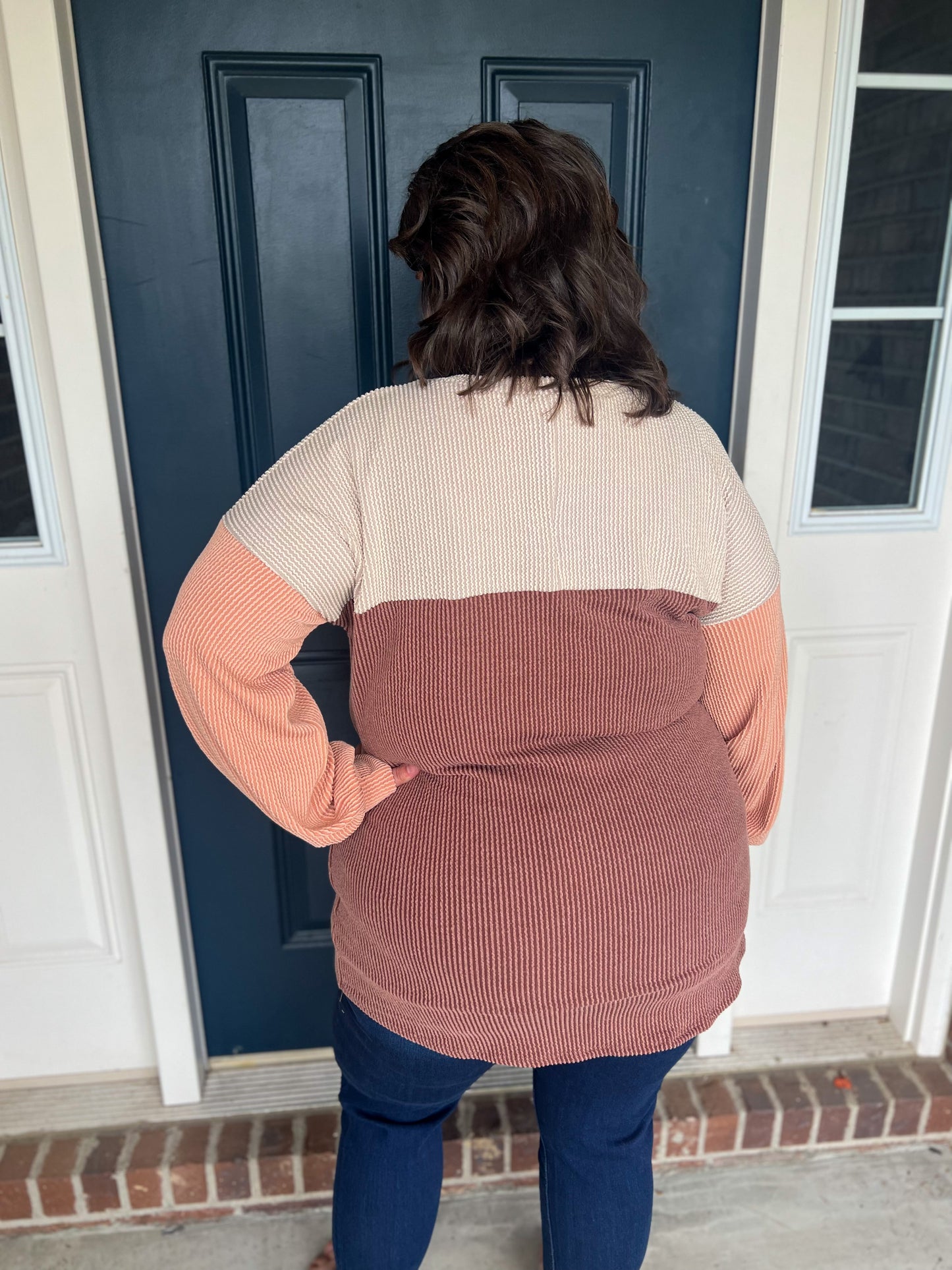 New! Keeley Corded Color Block Top - Taupe and Chocolate