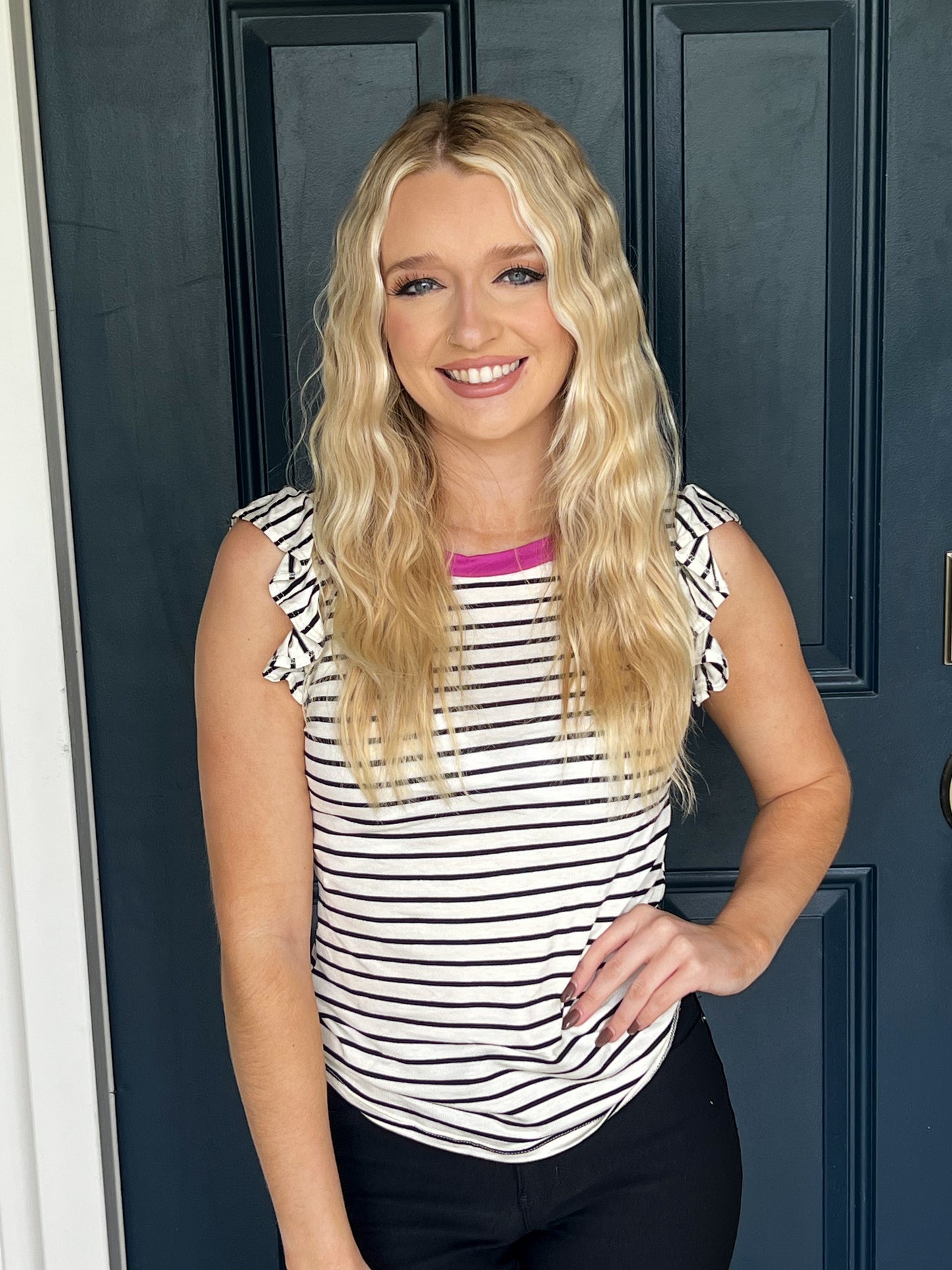 Don't Blame Me Black Stripe Ruffle Top