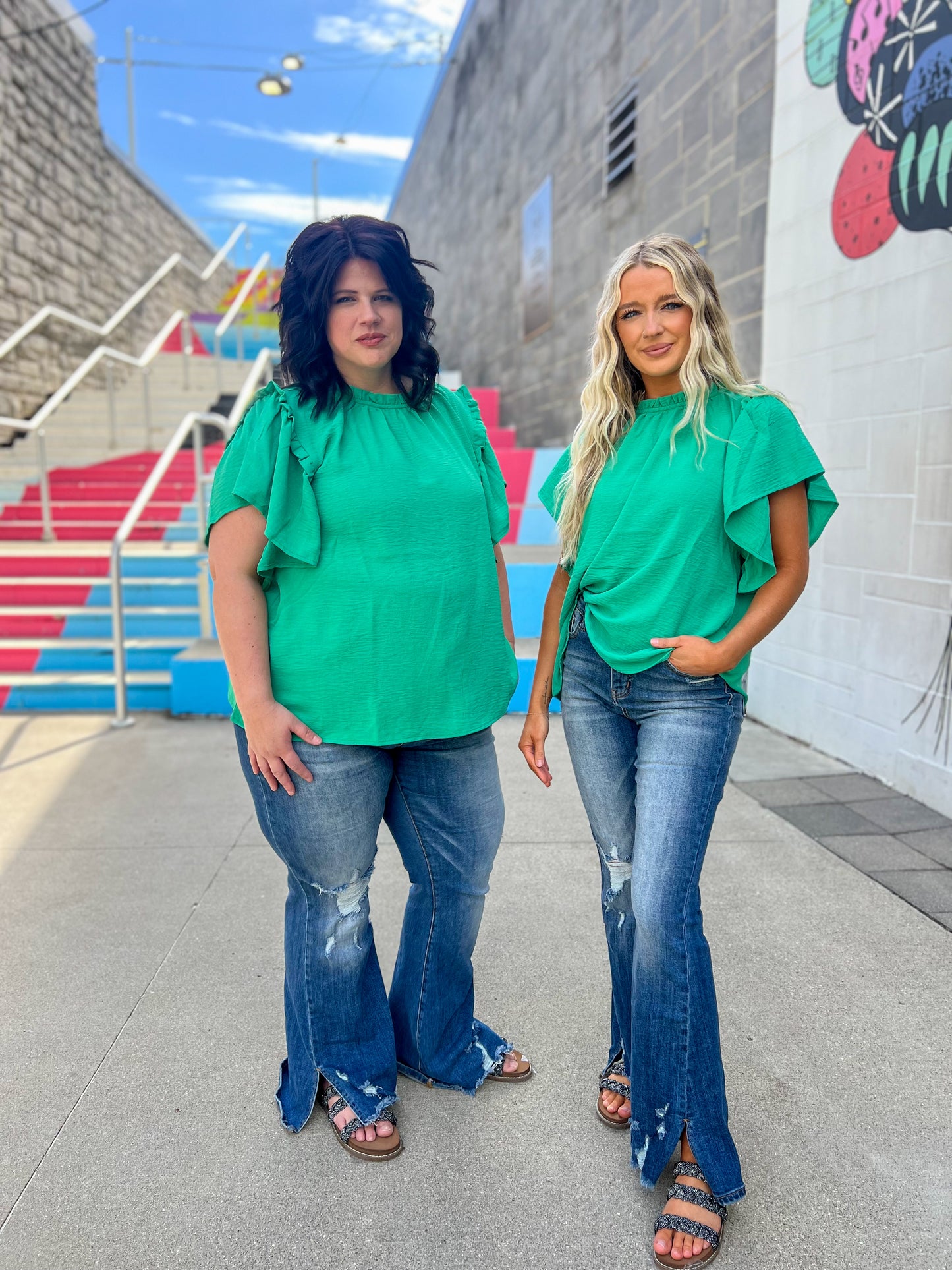 New! Serena Flutter Sleeve Blouse - Emerald Green