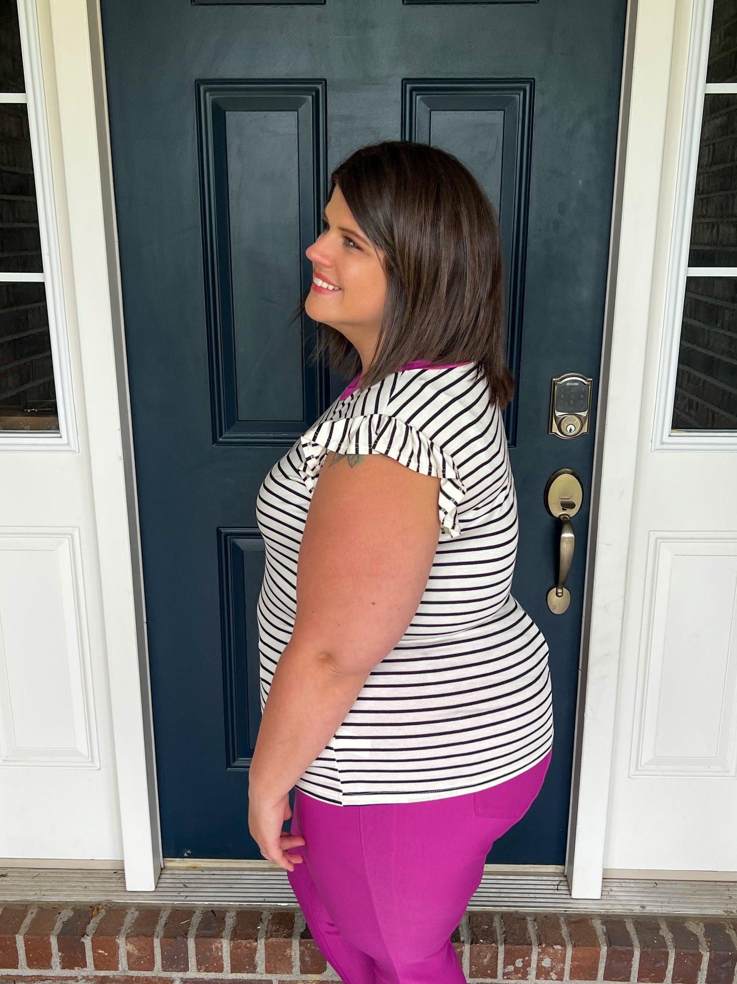 Don't Blame Me Black Stripe Ruffle Top