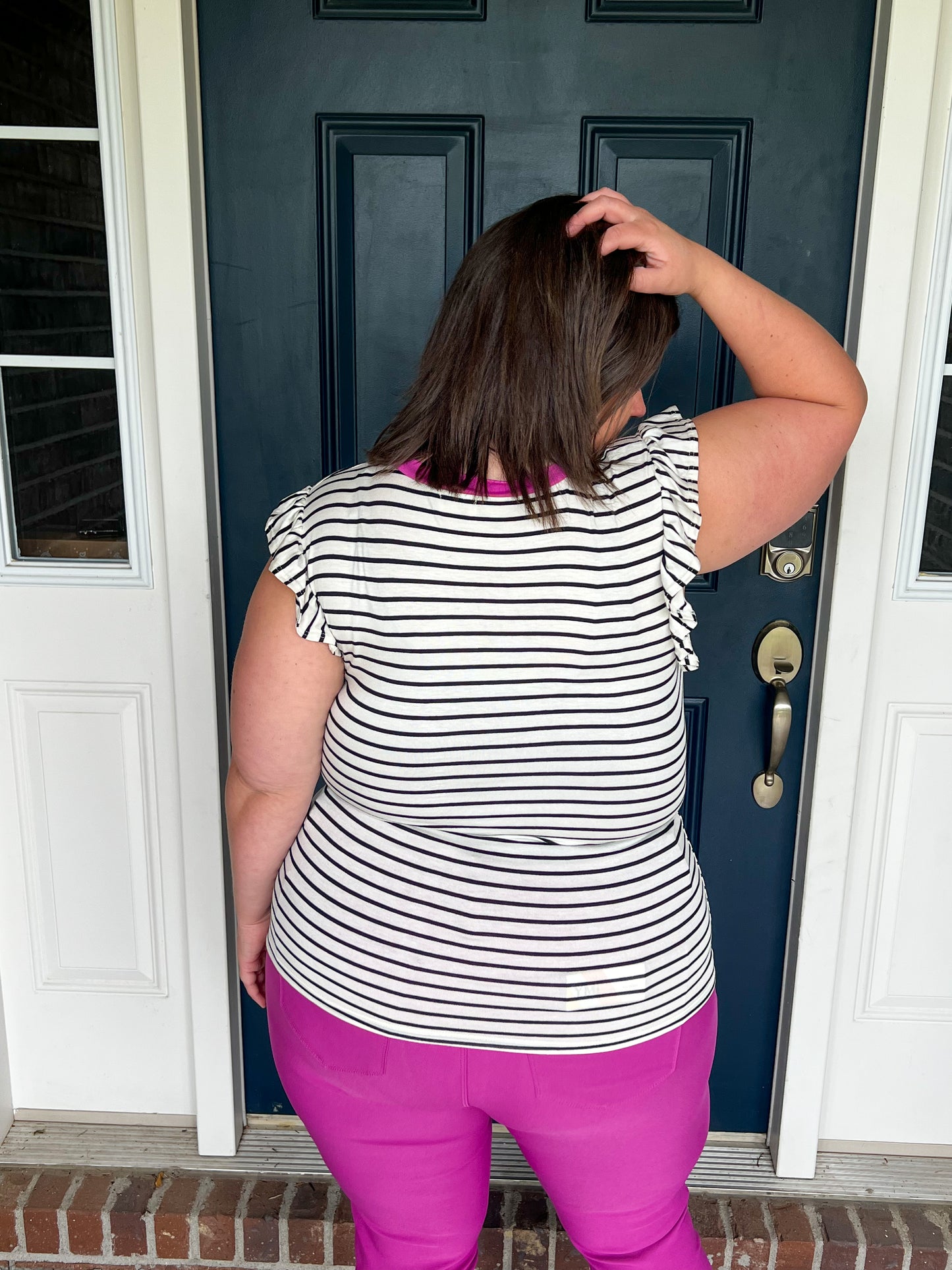 Don't Blame Me Black Stripe Ruffle Top