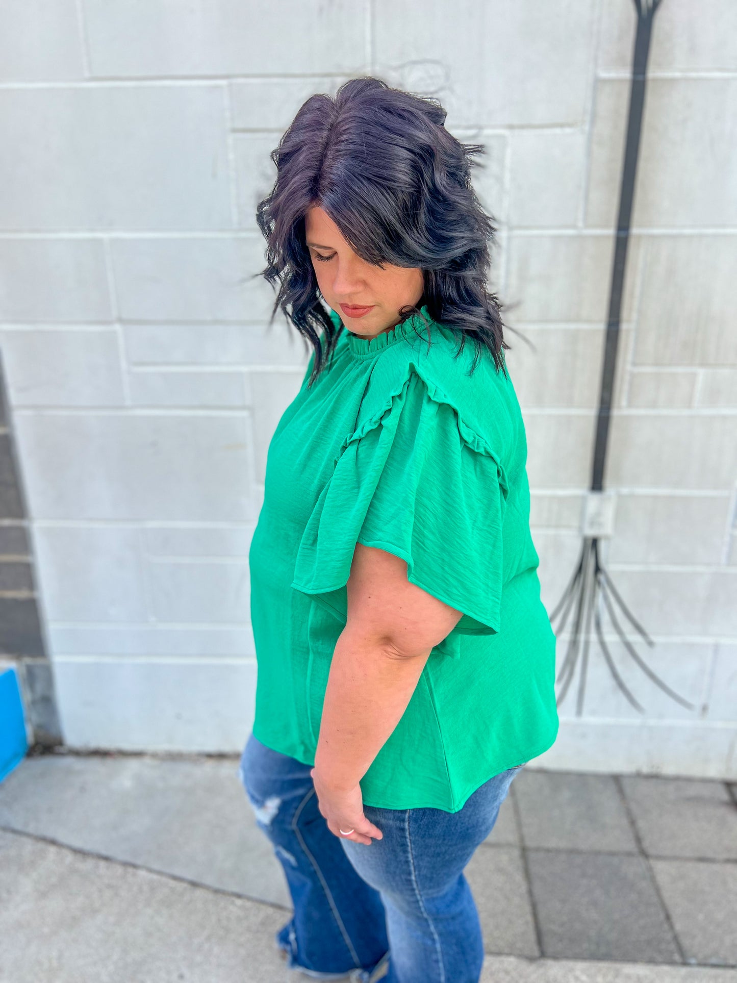 New! Serena Flutter Sleeve Blouse - Emerald Green