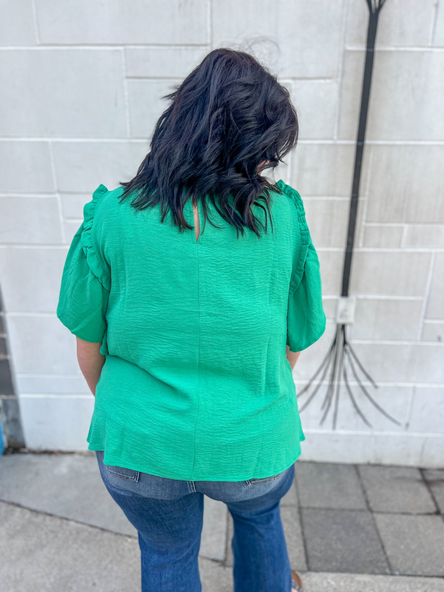 New! Serena Flutter Sleeve Blouse - Emerald Green