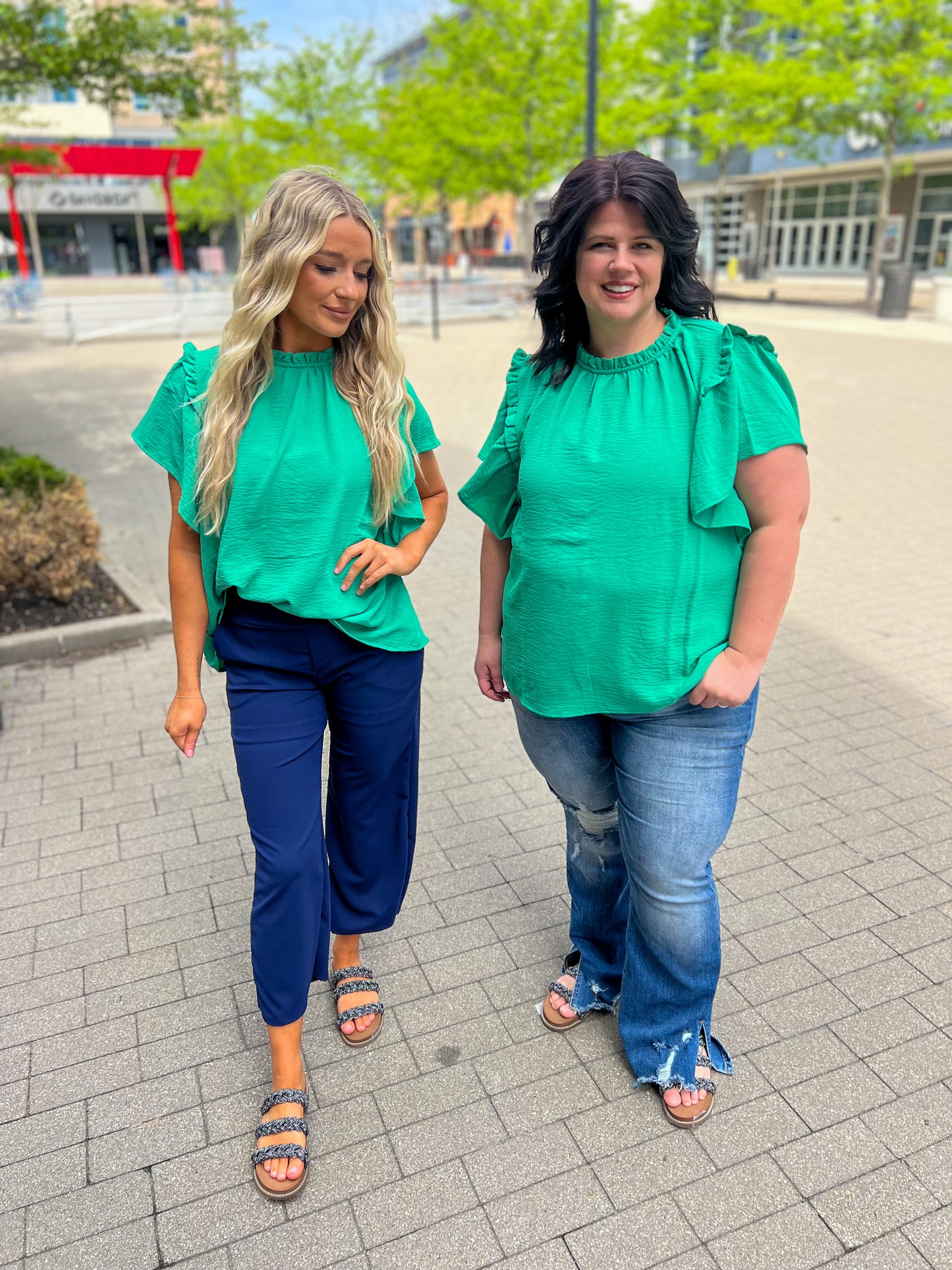 New! Serena Flutter Sleeve Blouse - Emerald Green