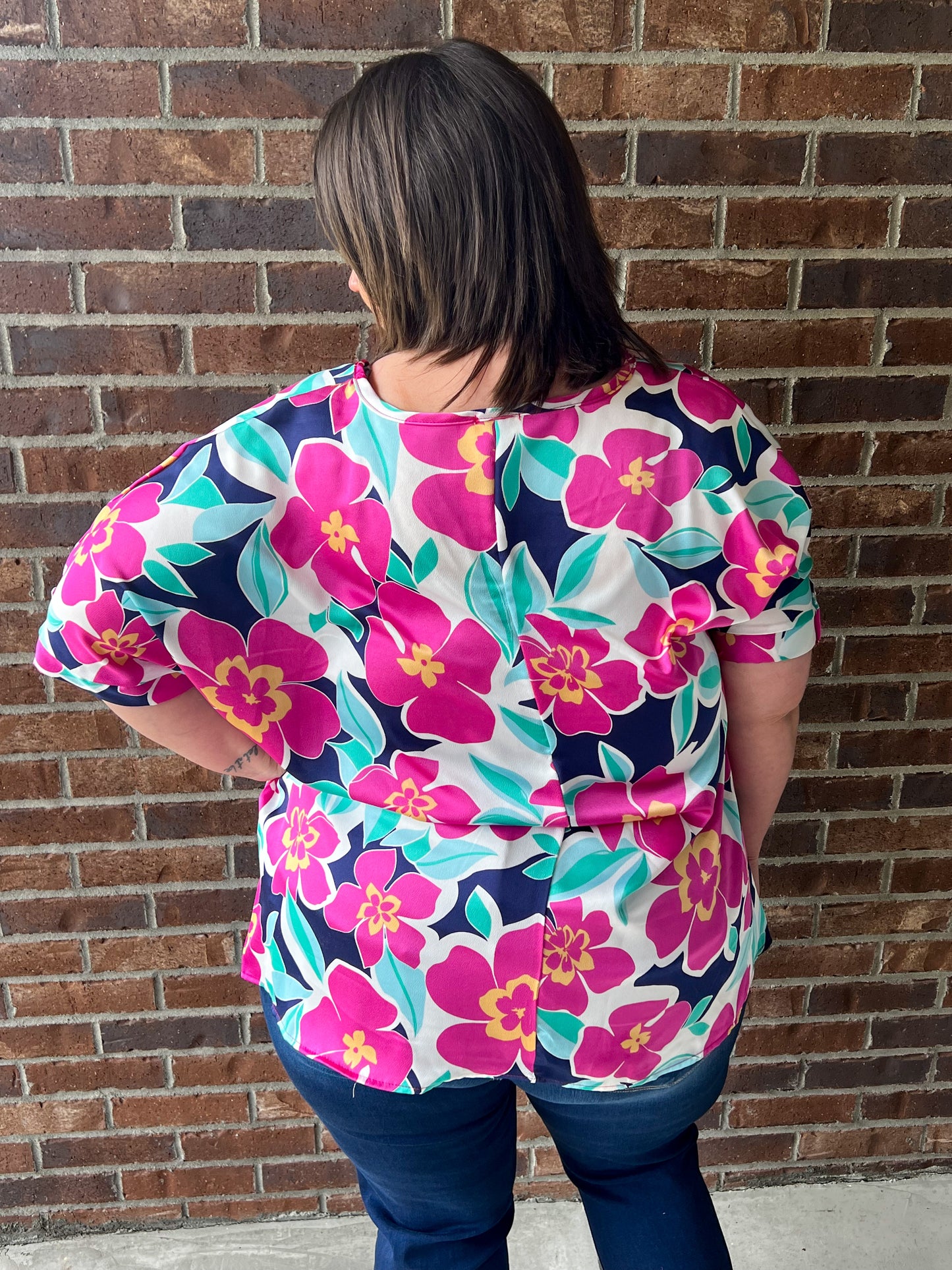 Constance Floral Blouse - Magenta and Navy