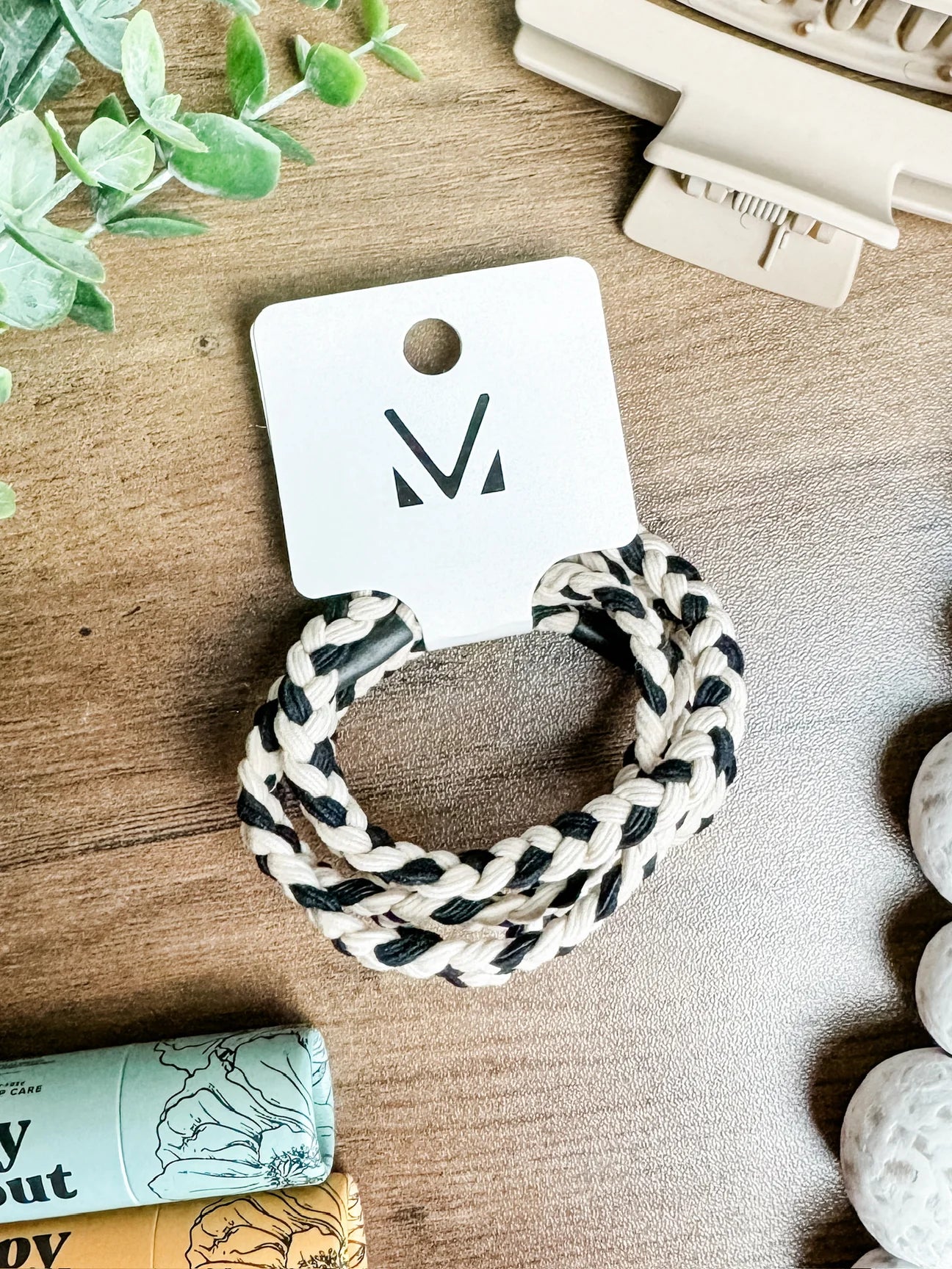 New! Hair Tie Bracelet Set - Cream and Black