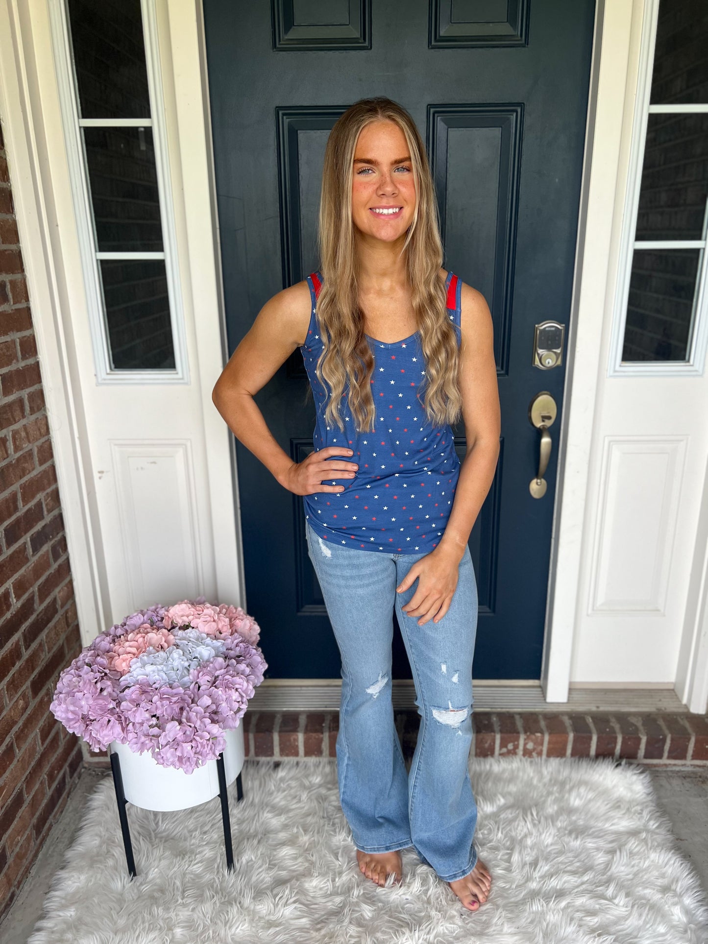 New! Michelle Mae Poppy Tank Top - Blue Freedom Stars