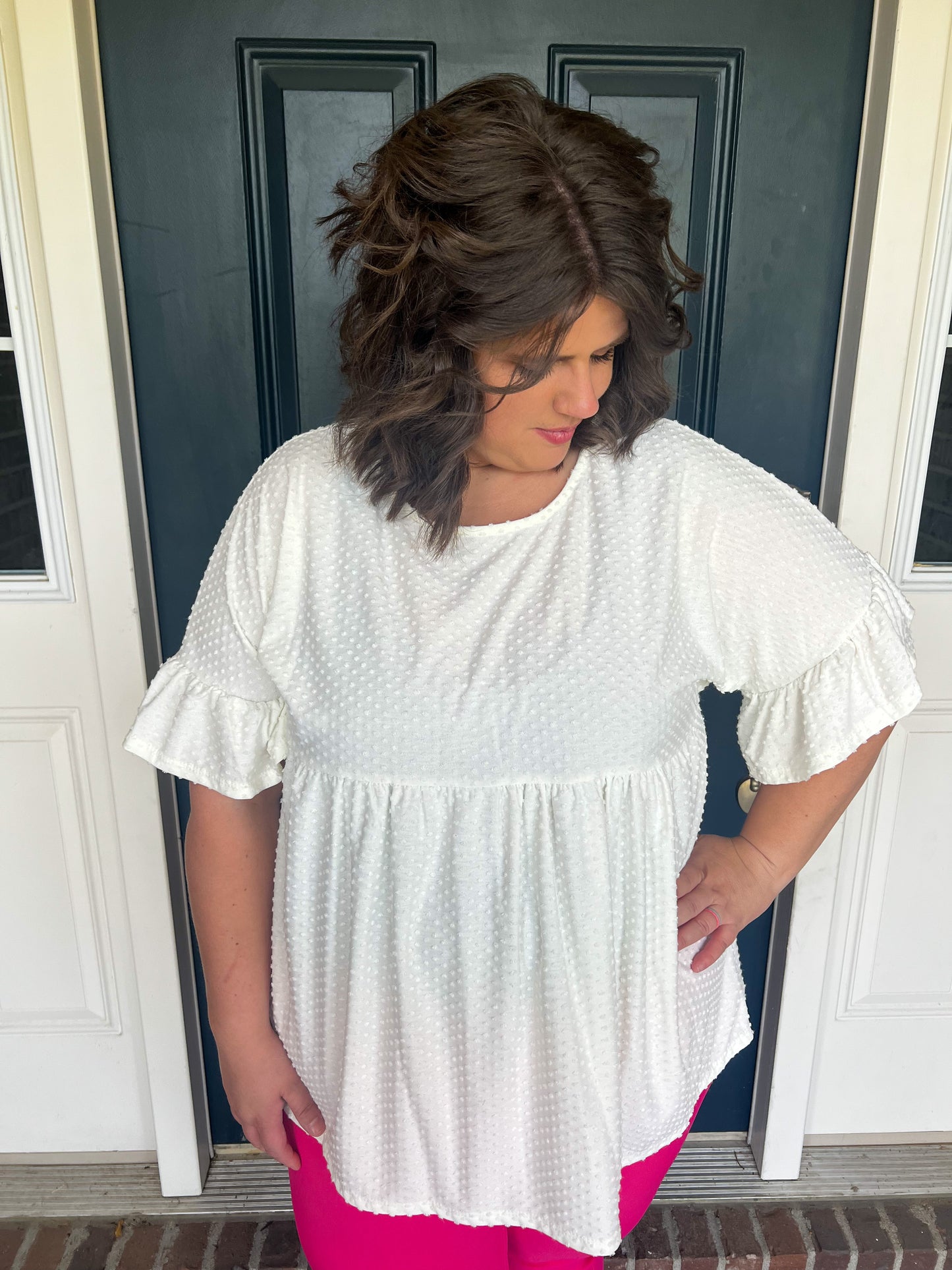 Belle Ivory Swiss Dot Babydoll Blouse