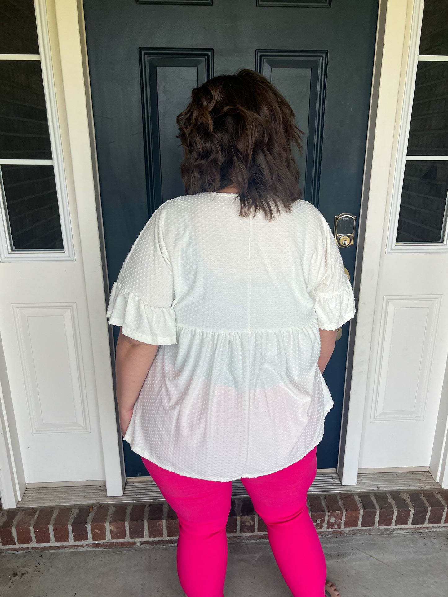 Belle Ivory Swiss Dot Babydoll Blouse