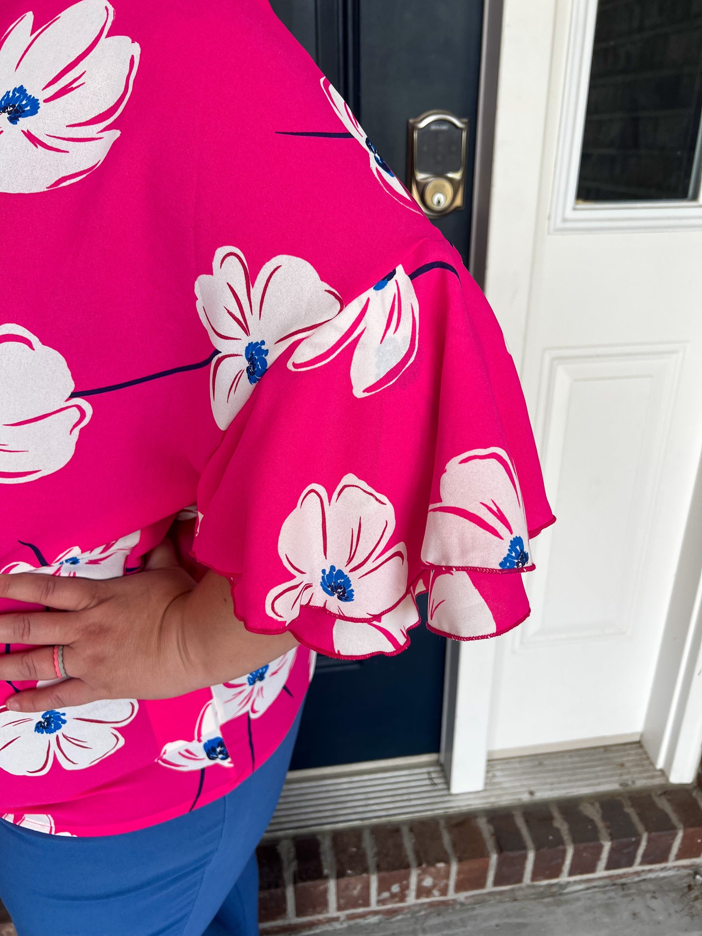 Este Pink Floral Ruffle Sleeve Blouse
