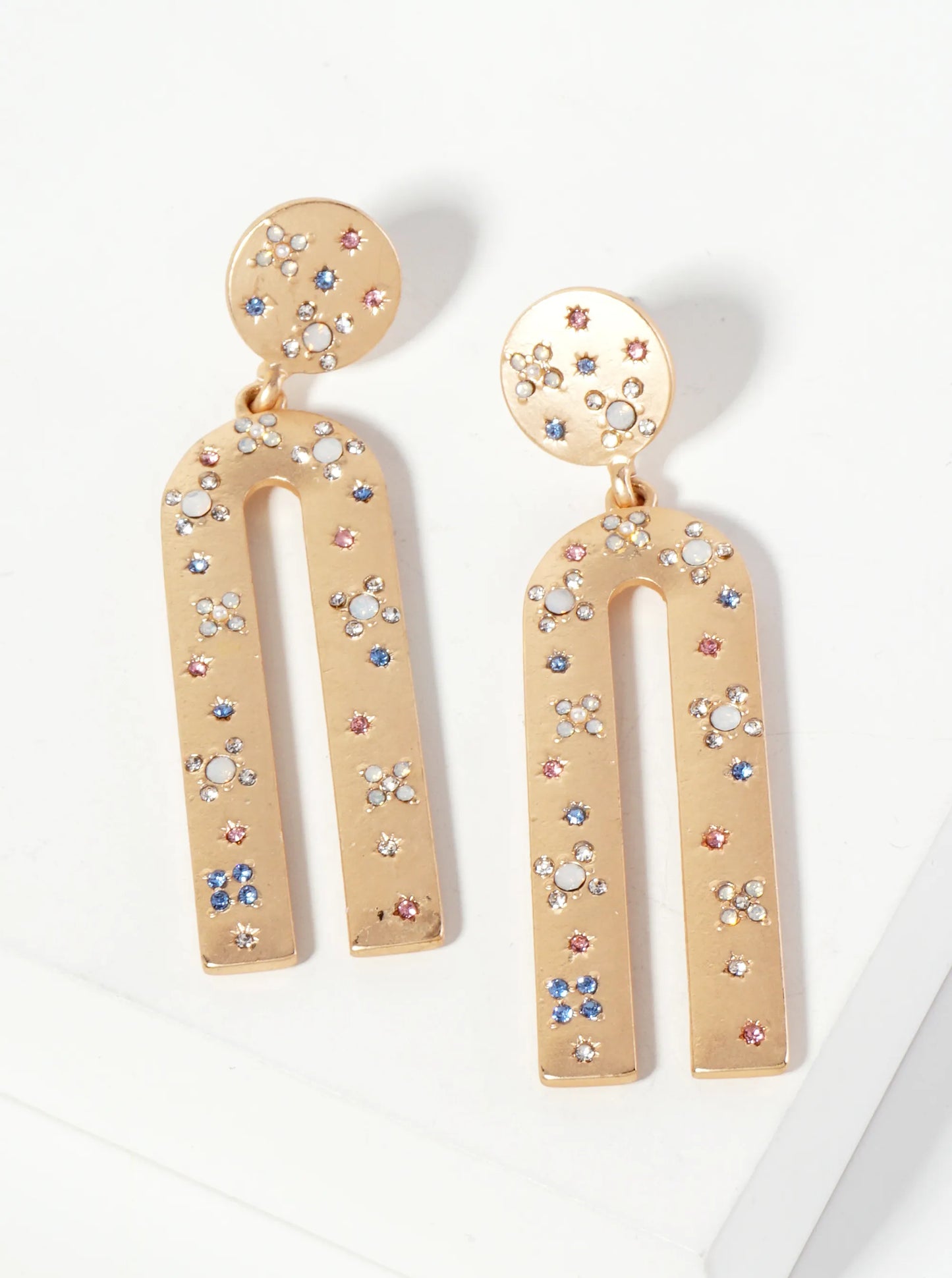 New! Celestial Crystal Pave Arched Dangle Earrings - 2 Colors!