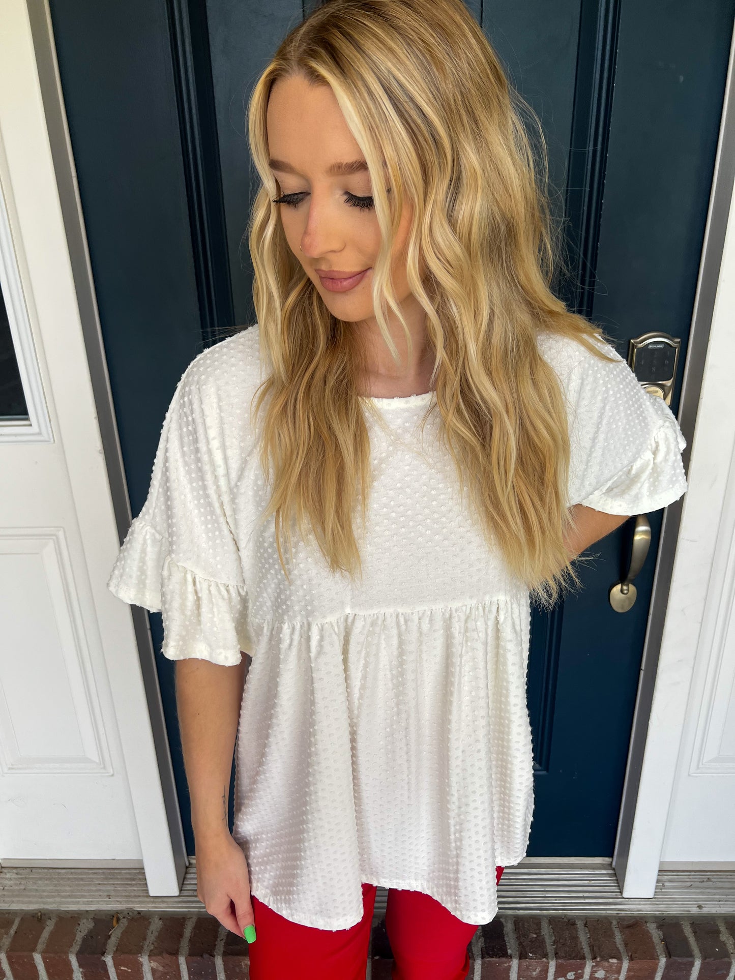 Belle Ivory Swiss Dot Babydoll Blouse