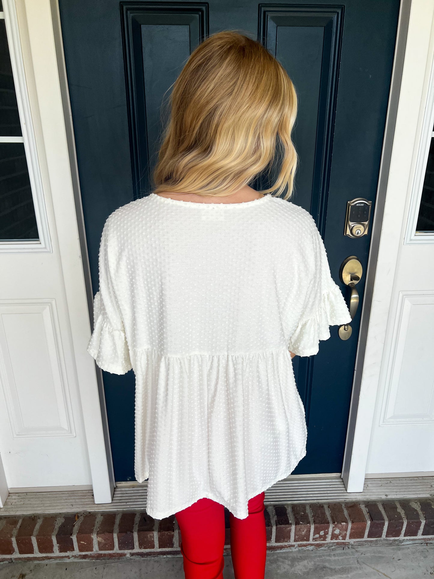 Belle Ivory Swiss Dot Babydoll Blouse