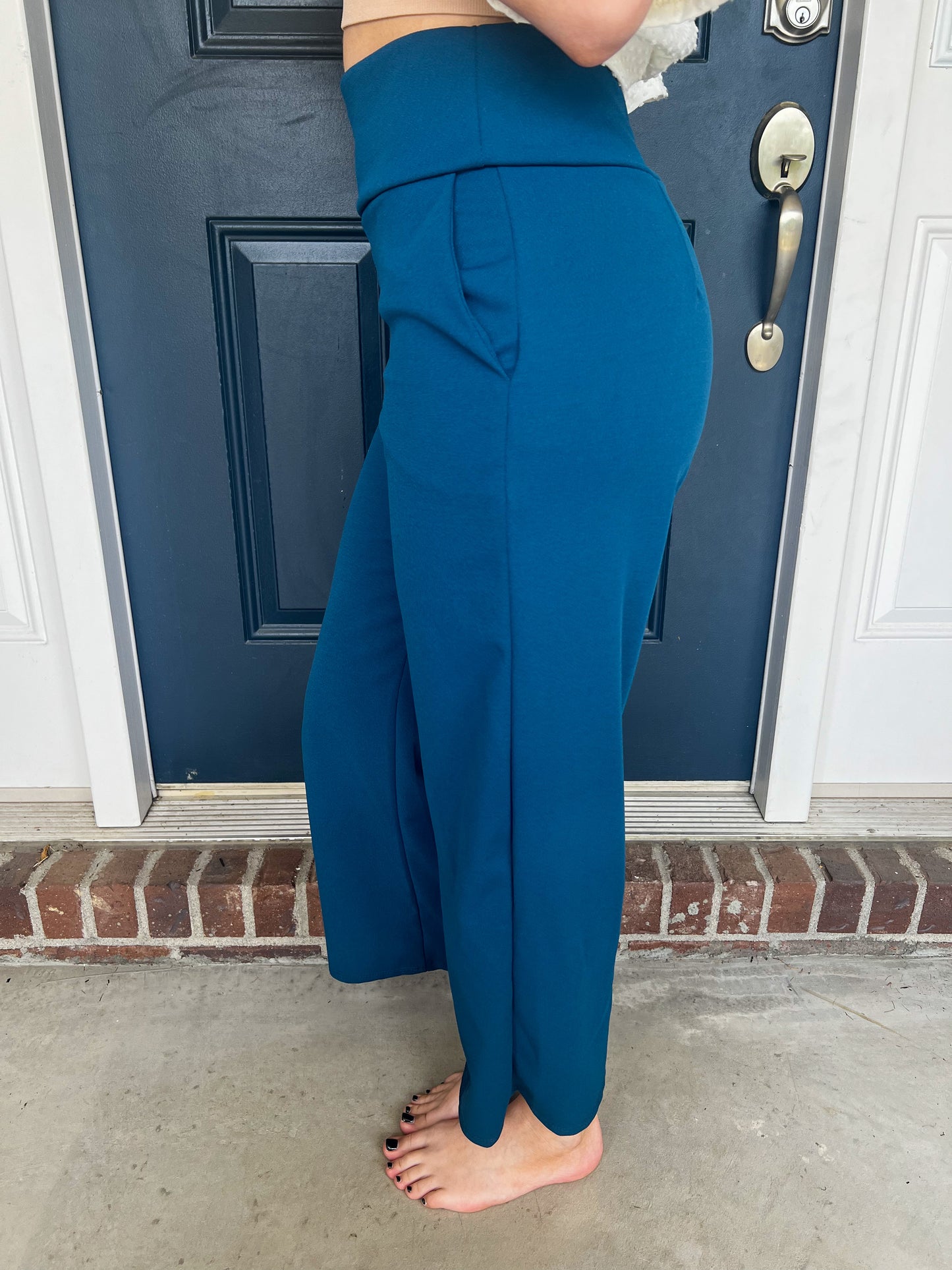 Lucy Wide Leg Stretchy Crop Pants - Teal