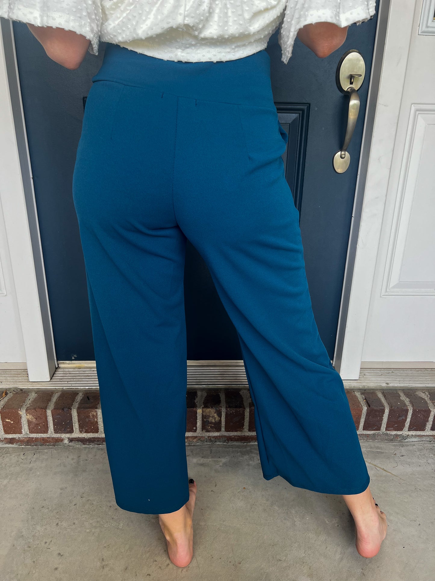 Lucy Wide Leg Stretchy Crop Pants - Teal