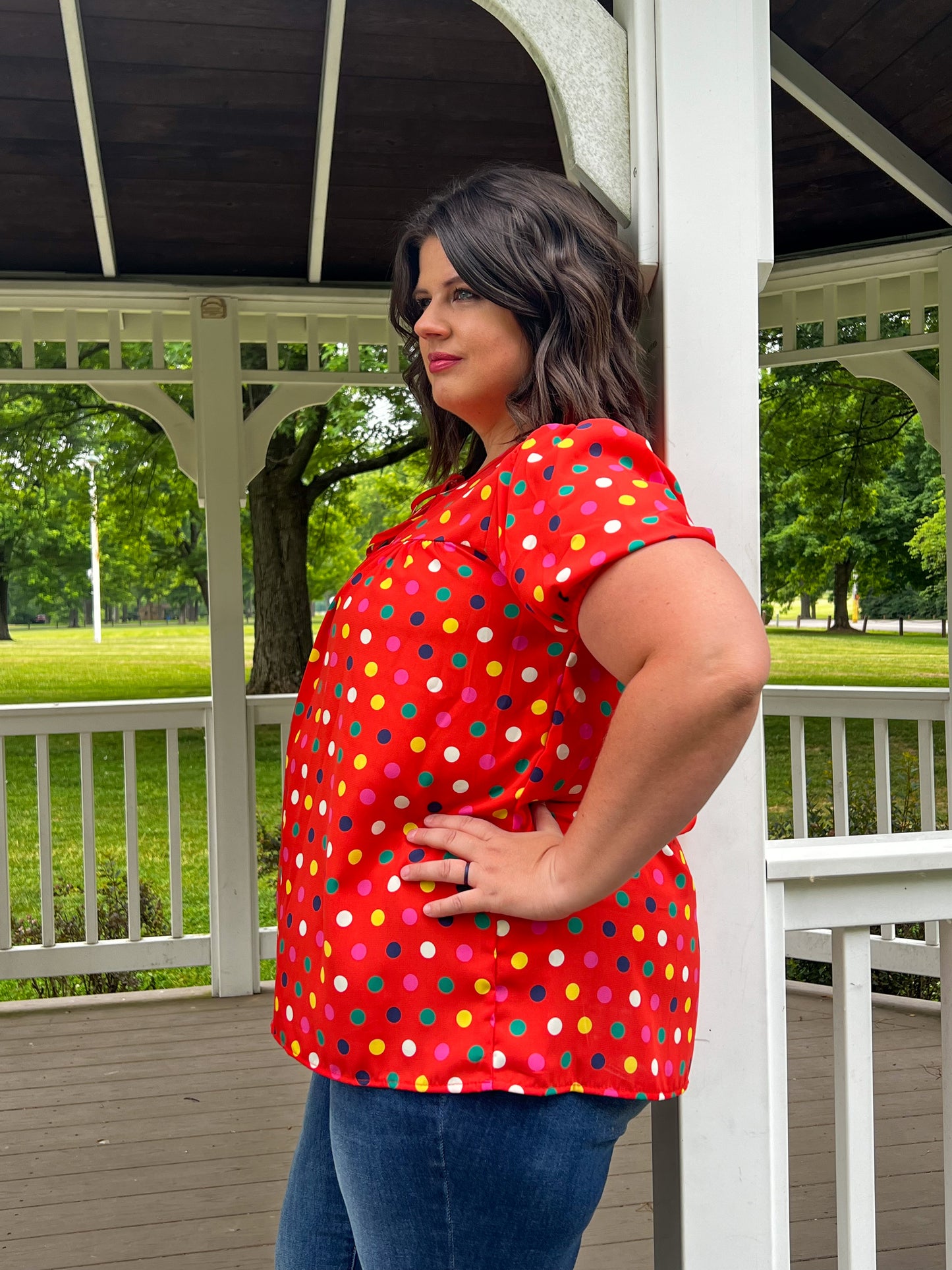 Cassidy Red with Polka Dots Blouse