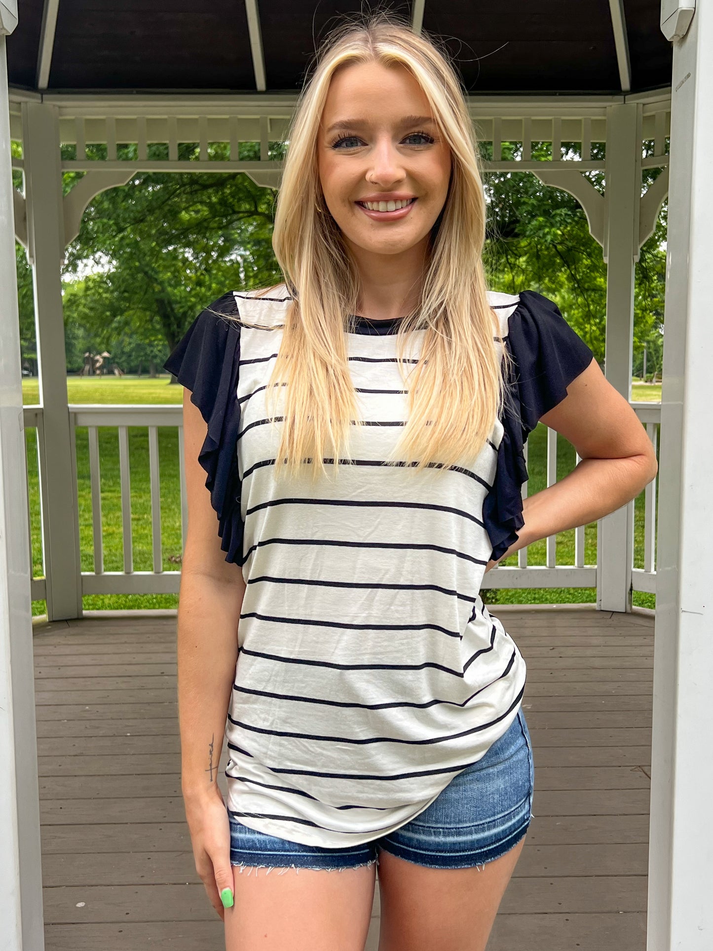 Lexi Black Striped Top