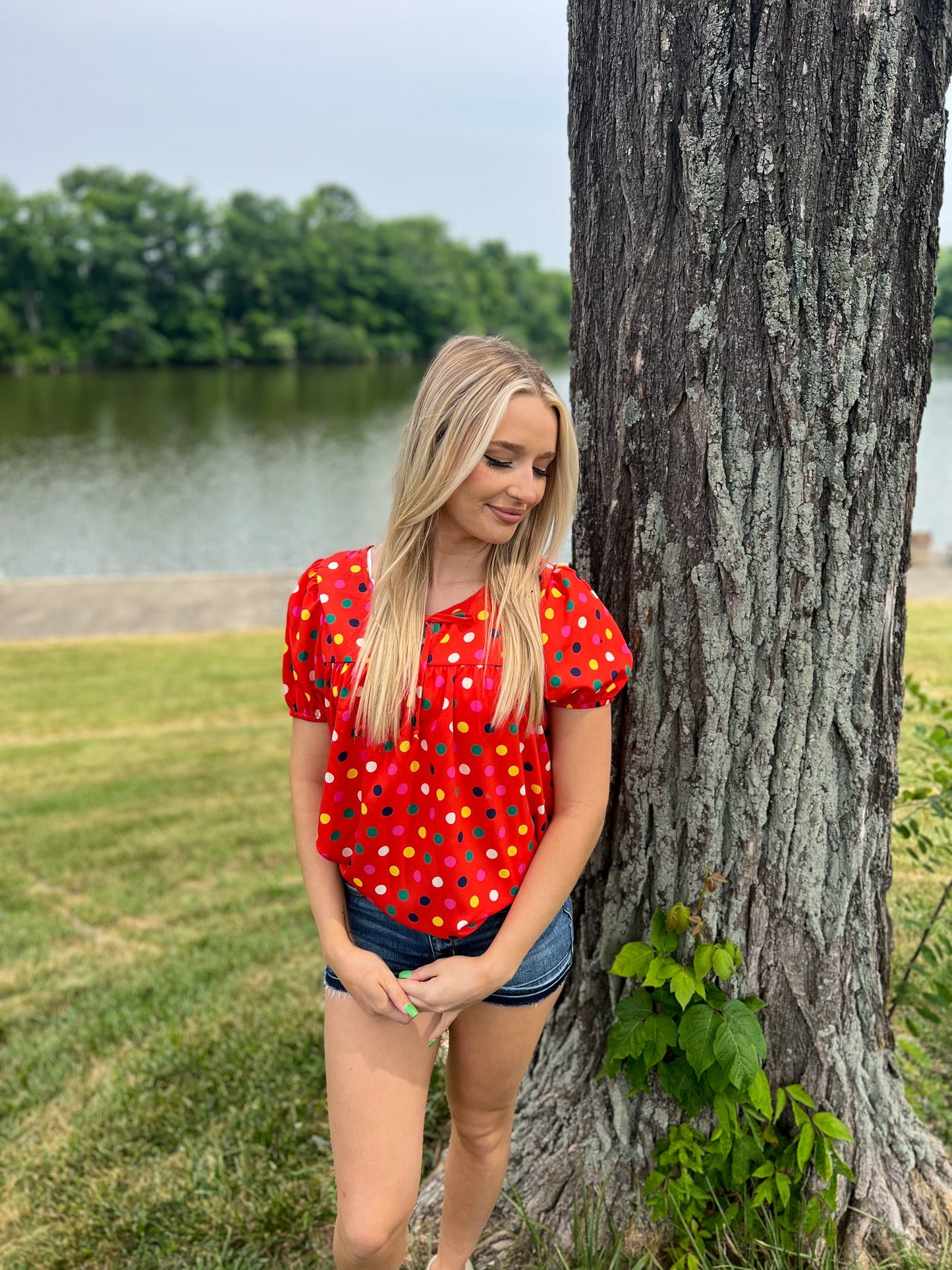 Cassidy Red with Polka Dots Blouse