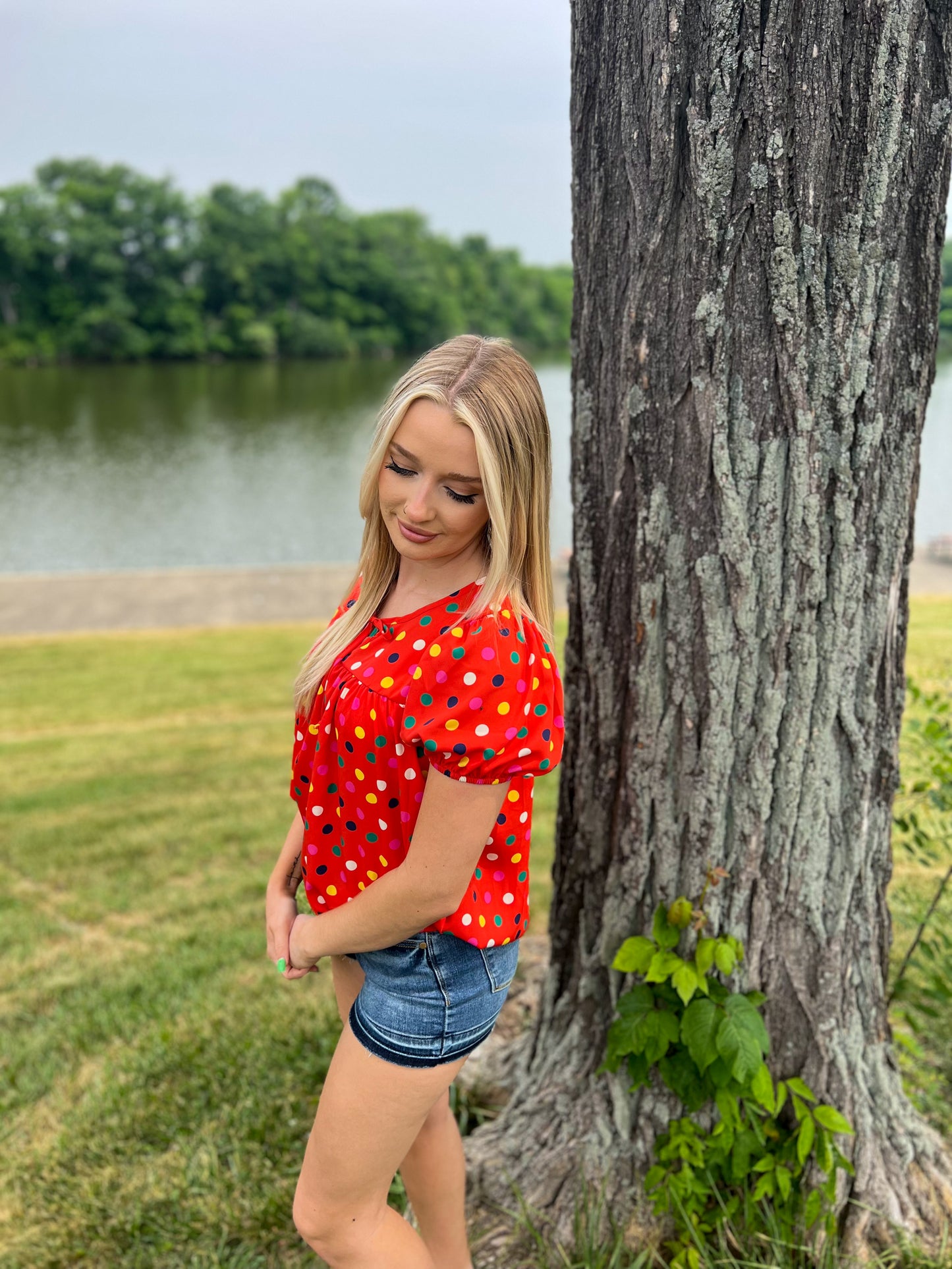 Cassidy Red with Polka Dots Blouse