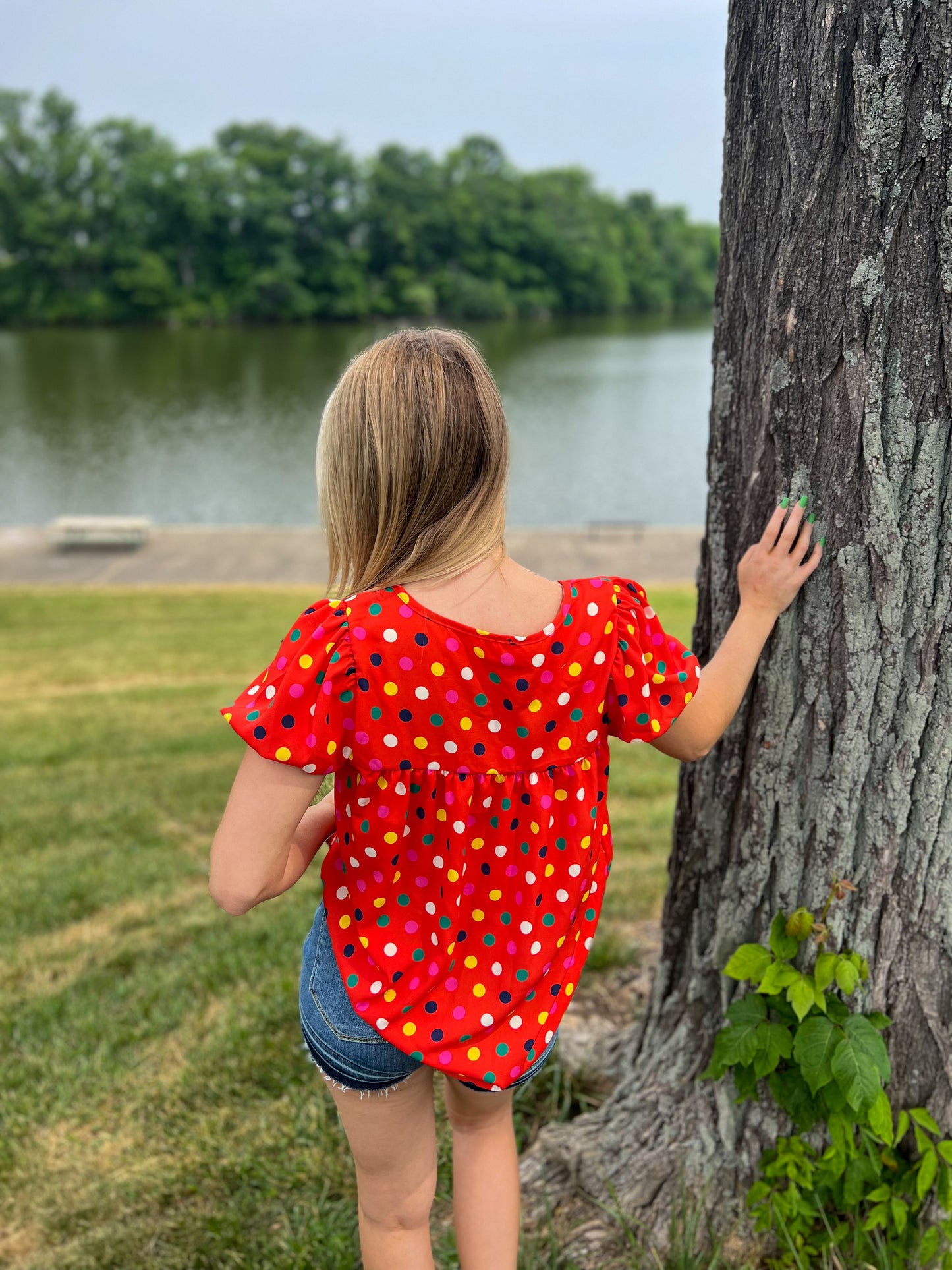 Cassidy Red with Polka Dots Blouse