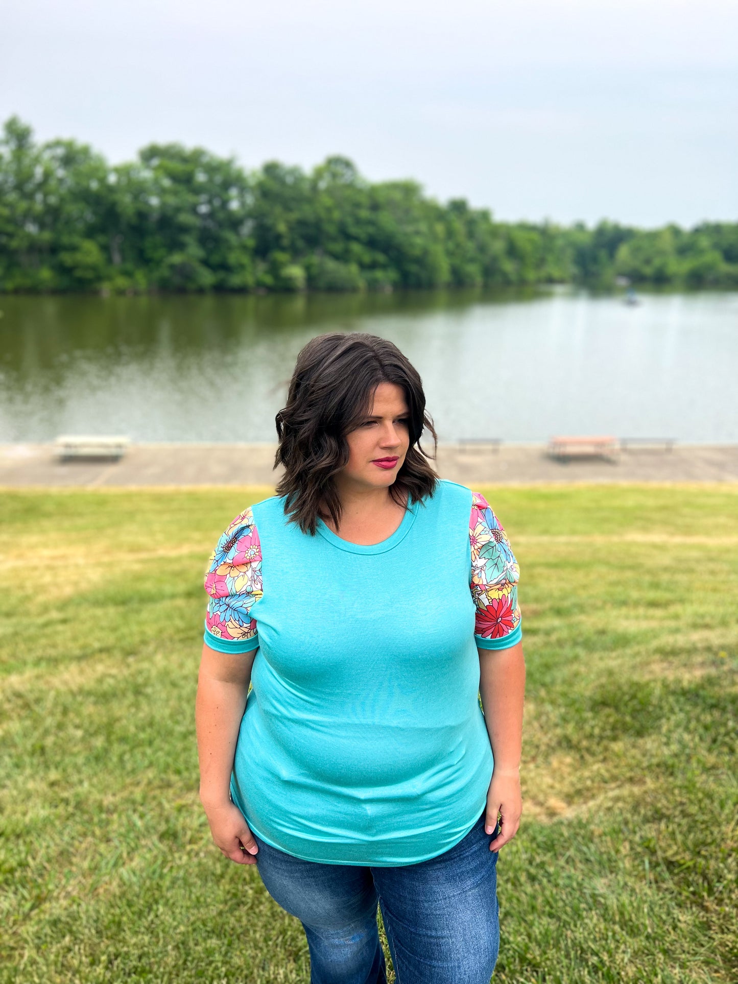 Got It Right Turquoise Floral Puff Sleeve Top