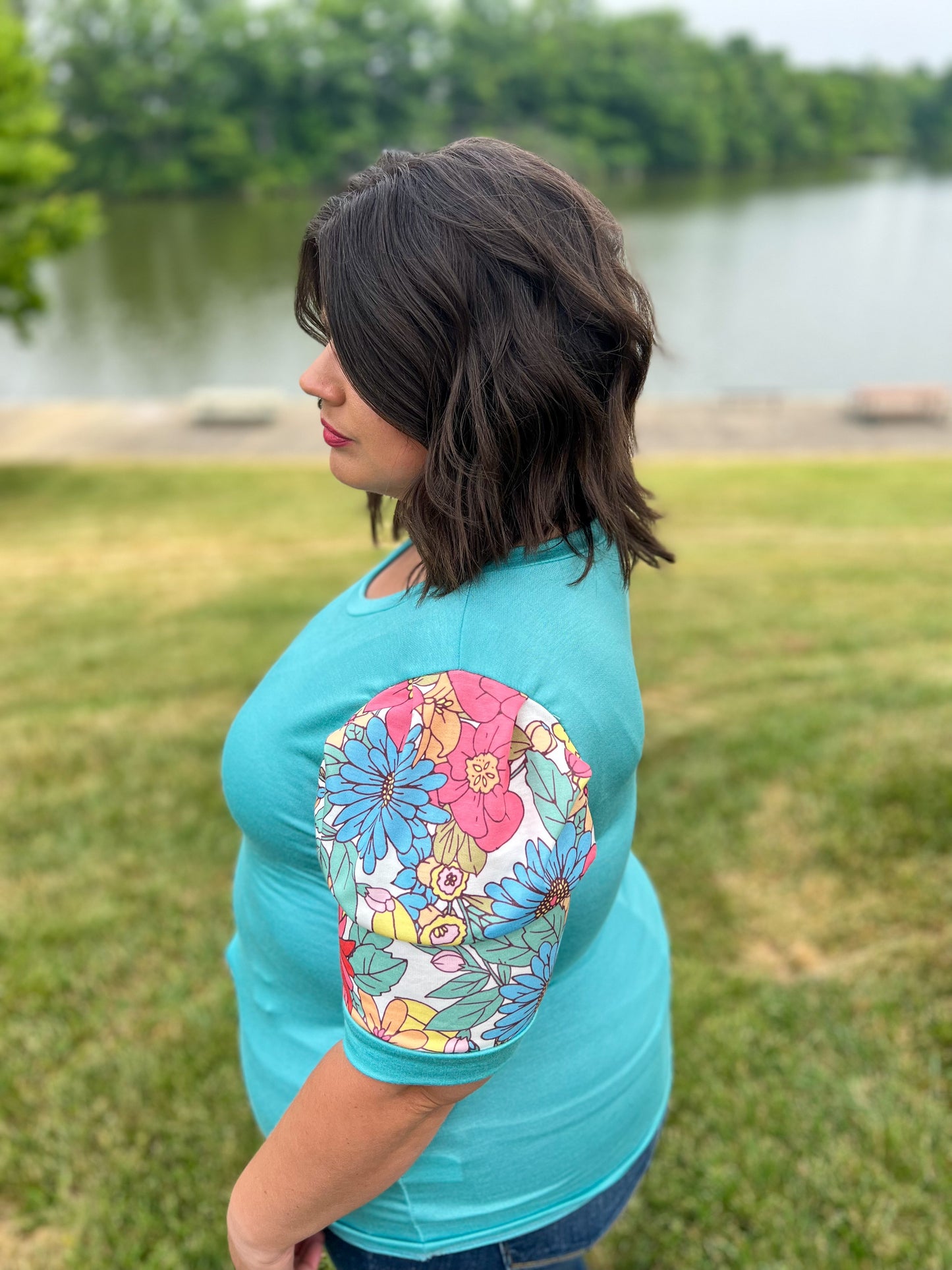 Got It Right Turquoise Floral Puff Sleeve Top