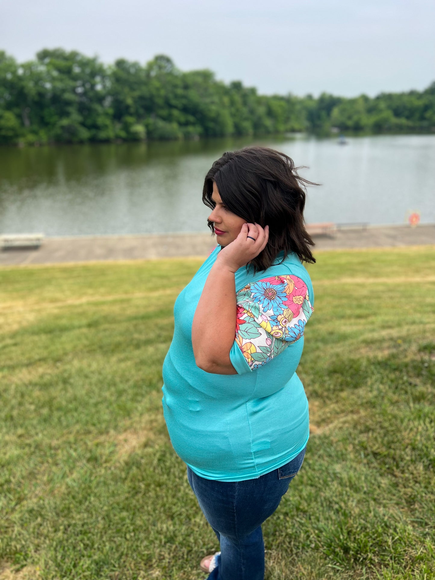 Got It Right Turquoise Floral Puff Sleeve Top