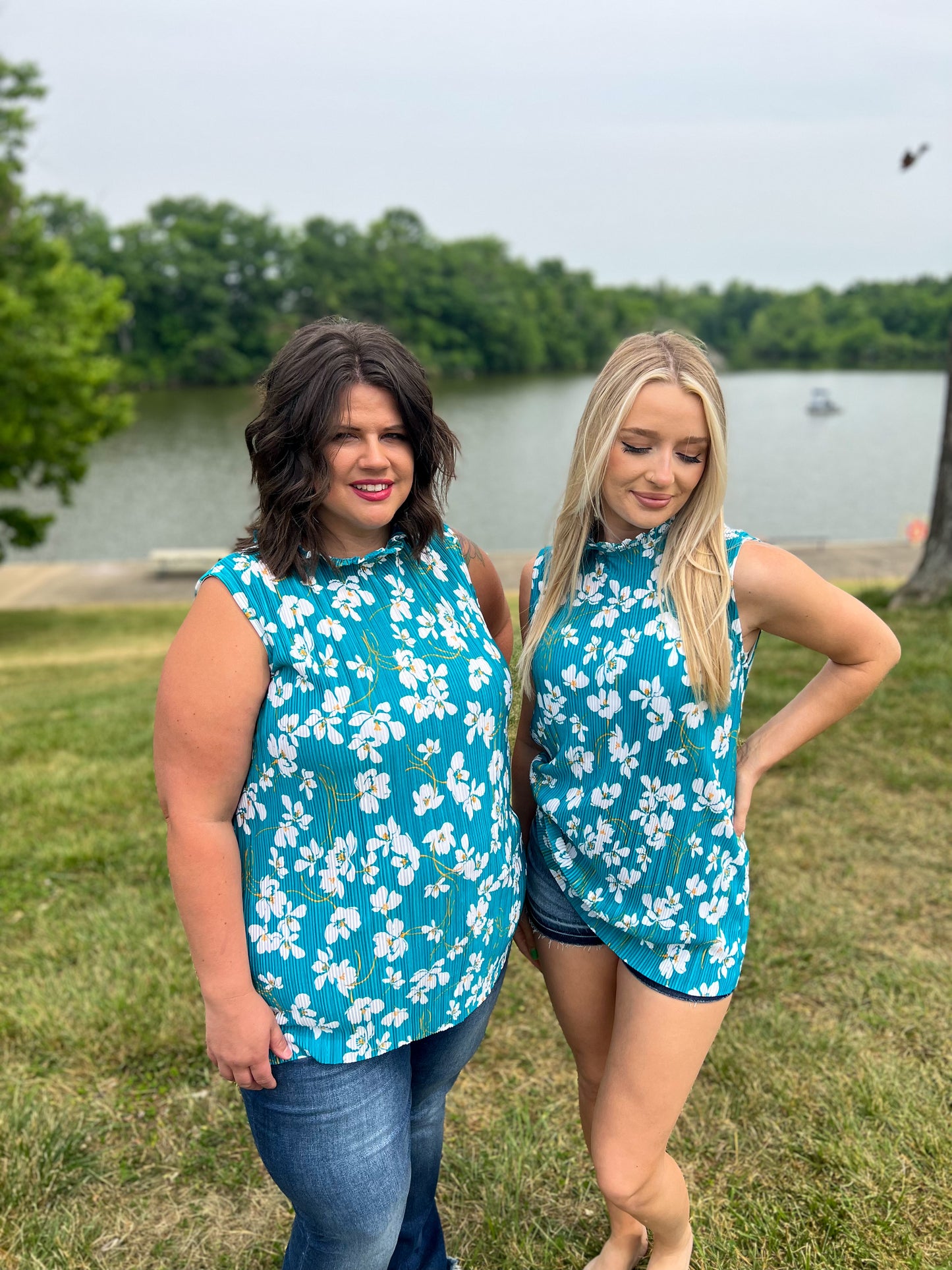 Lola Teal Floral Sleeveless Blouse