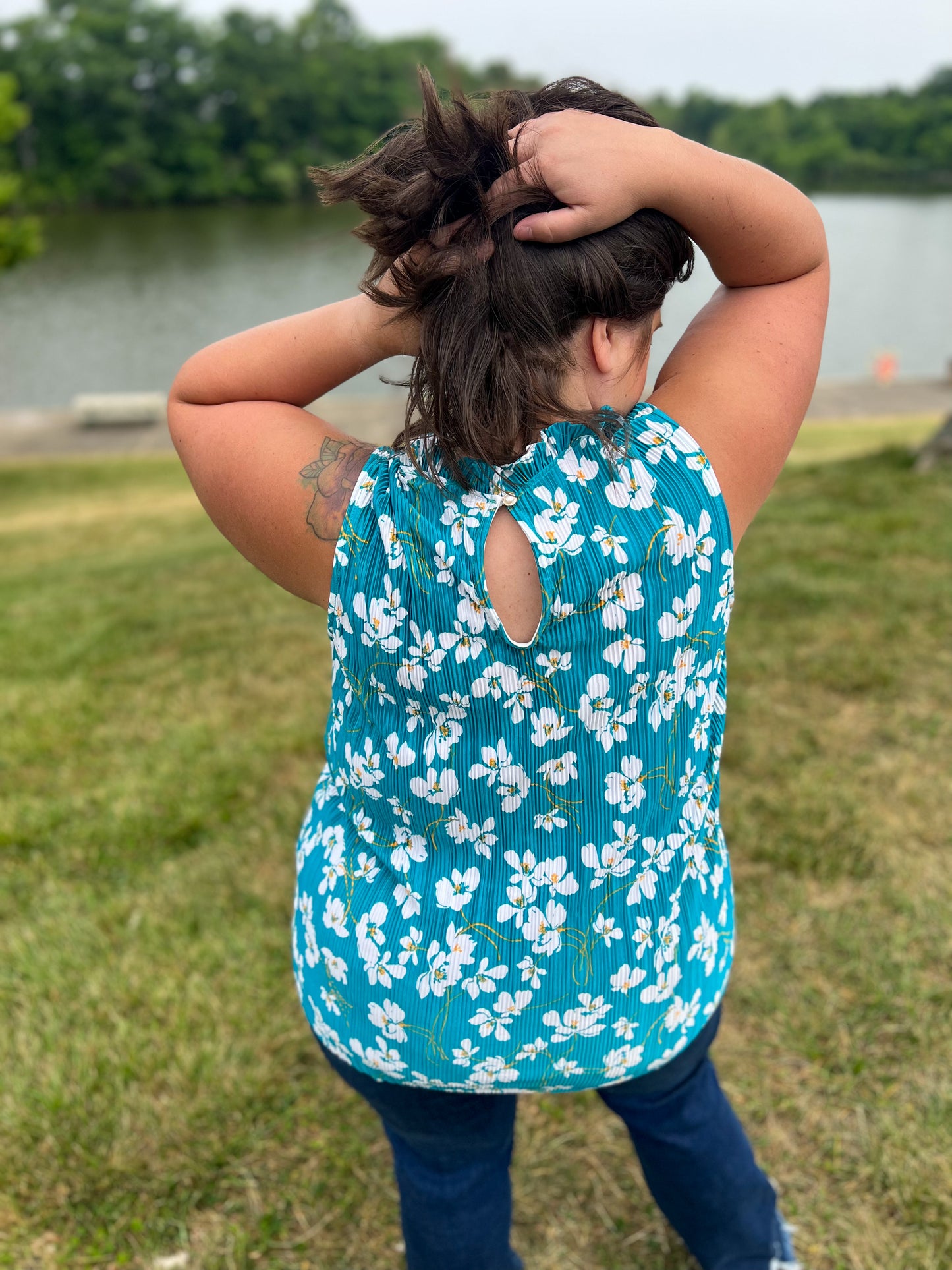 Lola Teal Floral Sleeveless Blouse