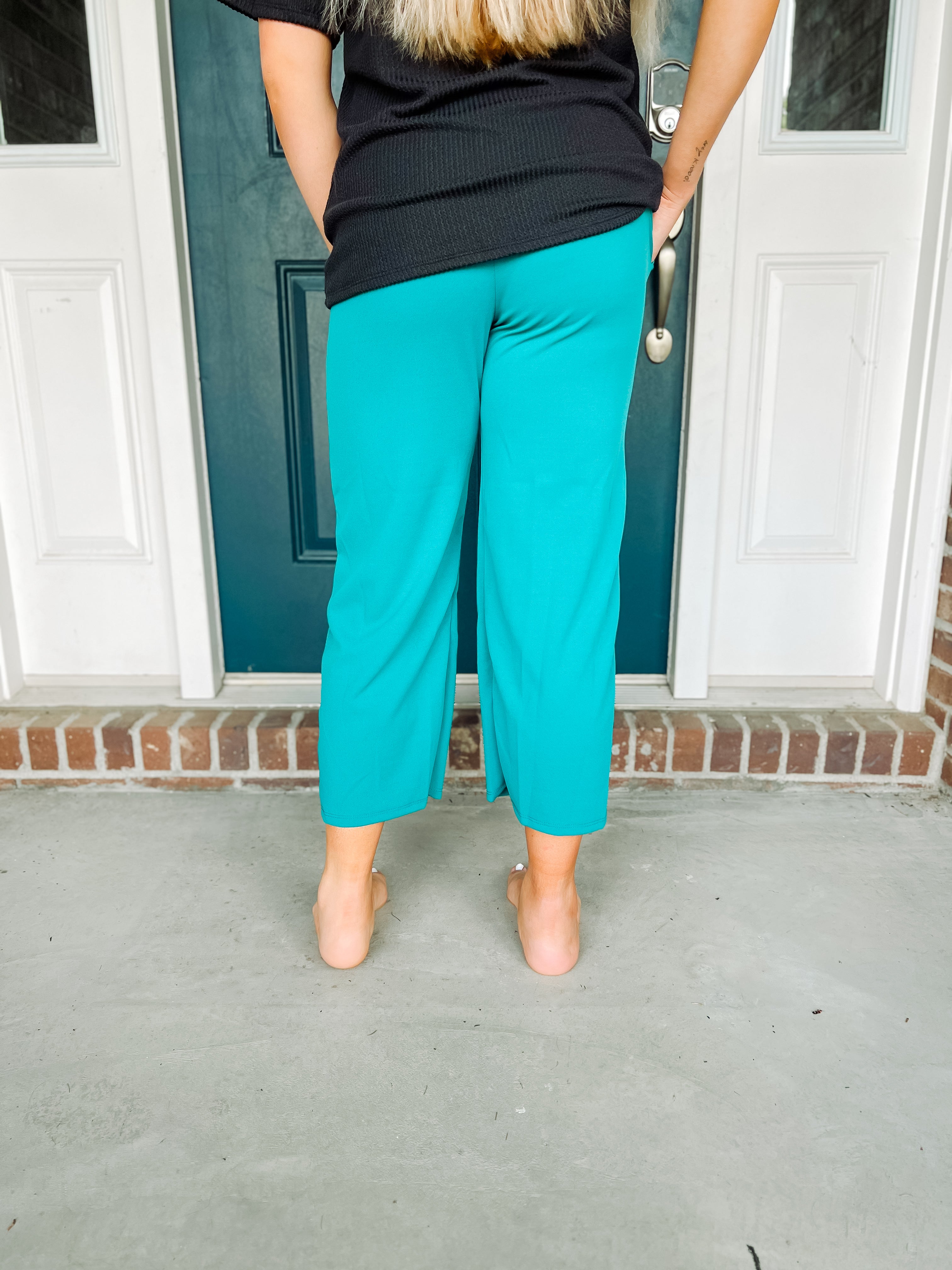 Lucy Wide Leg Stretchy Crop Pants - Jade