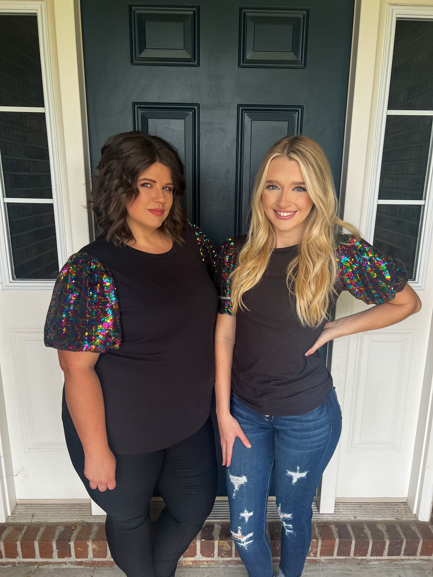 Taylor Sequin Puff Sleeve Top - Black