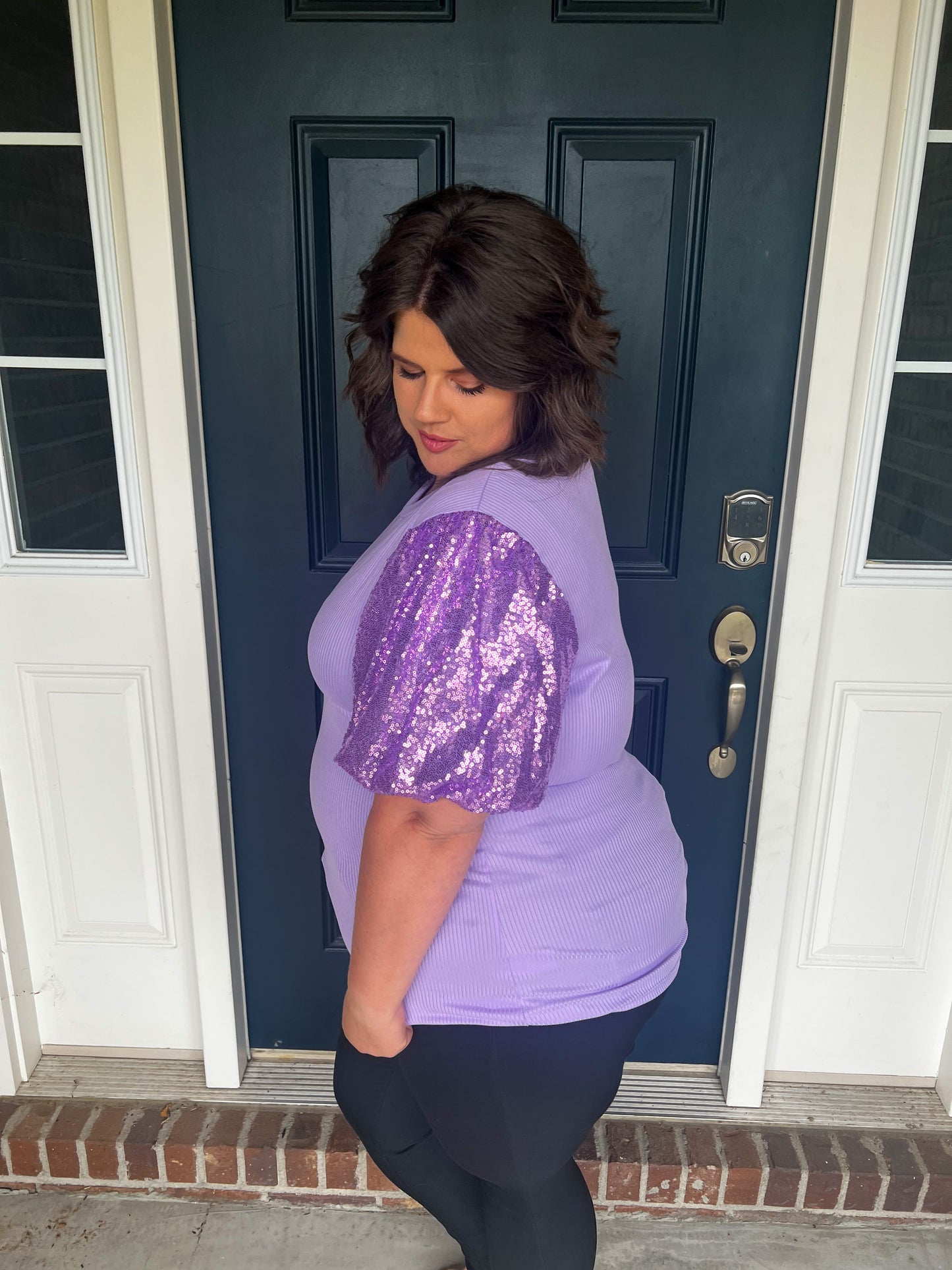Taylor Sequin Puff Sleeve Top - Lavender