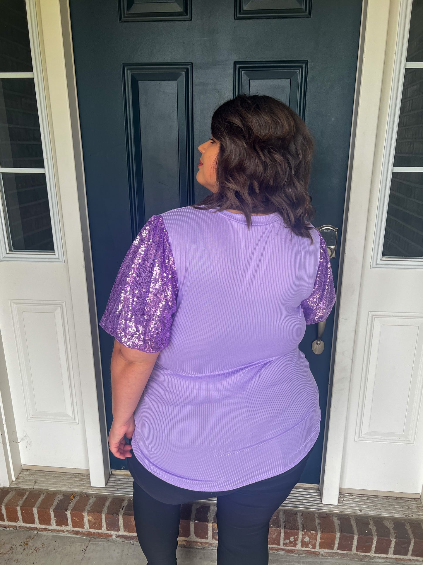 Taylor Sequin Puff Sleeve Top - Lavender