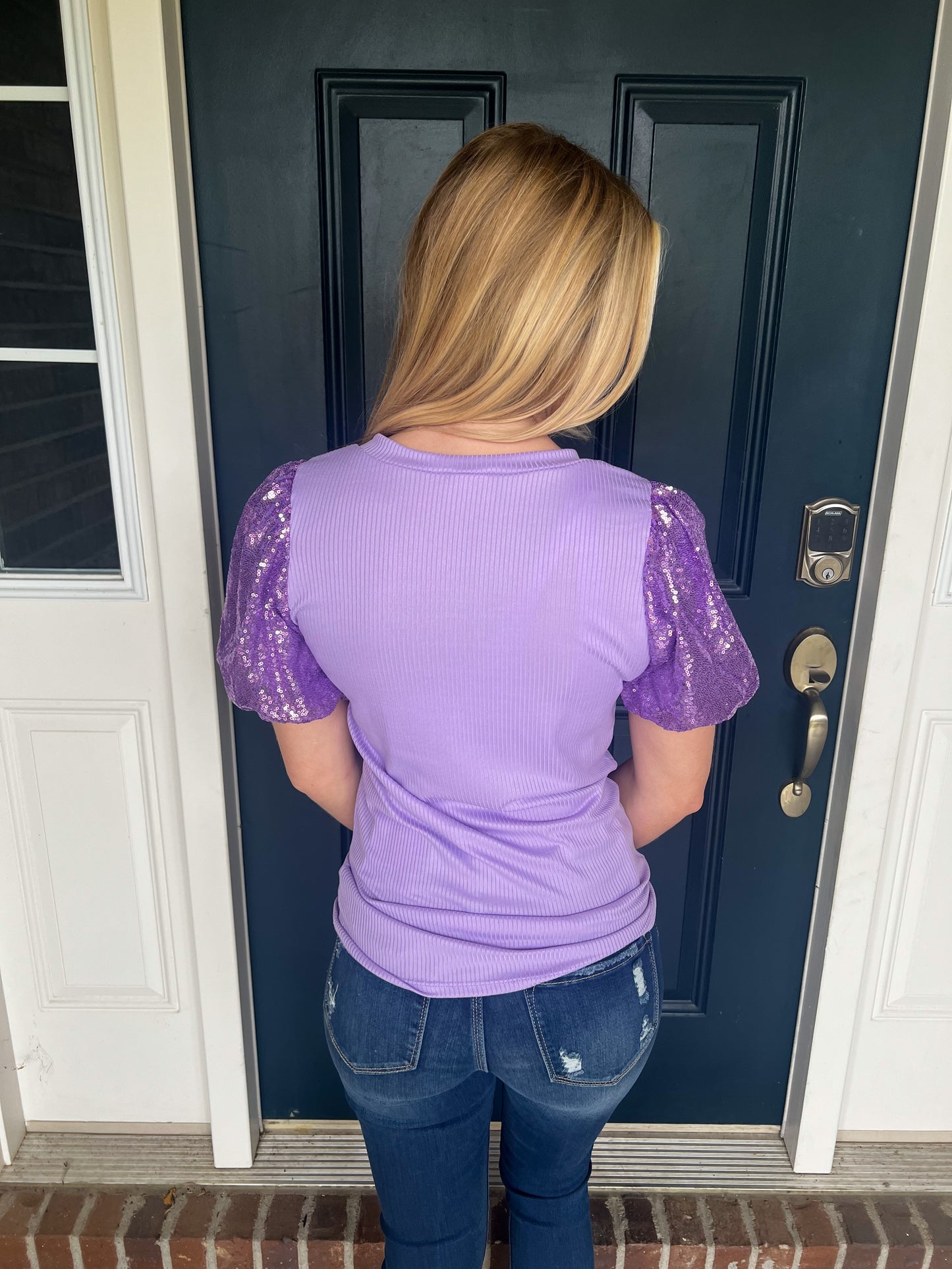 Taylor Sequin Puff Sleeve Top - Lavender