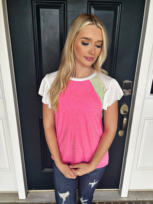 Take a Chance Pink Color Block Top
